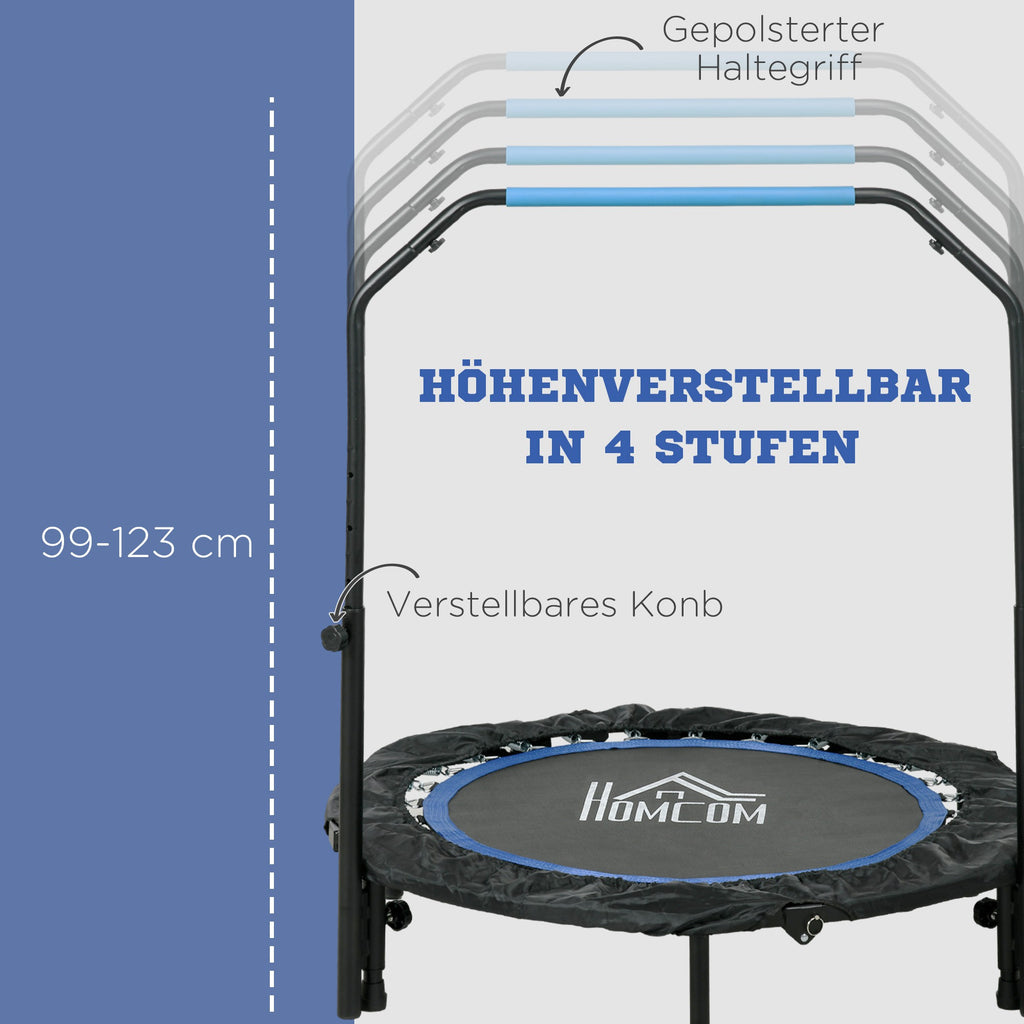 HOMCOM Fitnesstrampolin, klappbar, verstellbarer Haltegriff, Ø102x123H cm, bis 100 kg, Schwarz/Blau