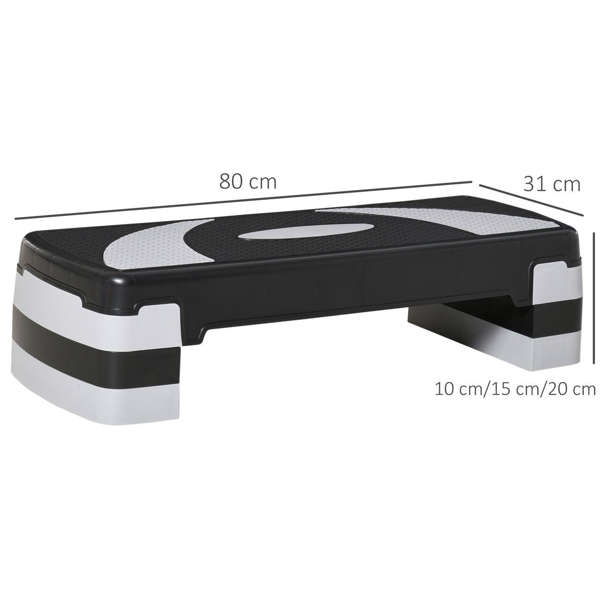 HOMCOM Aerobic-Stepper 3-stufig höhenverstellbar 80 x 31 x 20 cm Schwarz+Grau