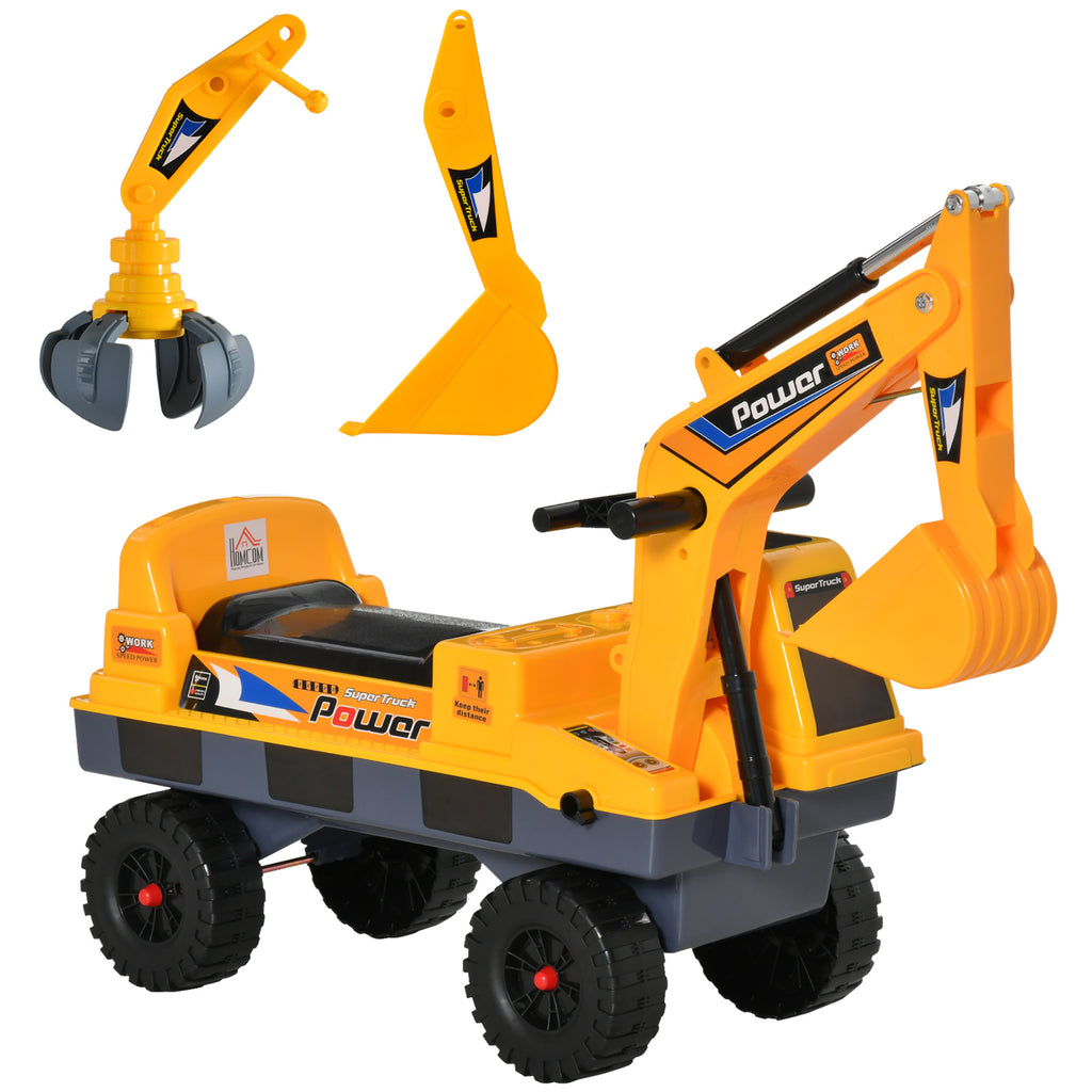 HOMCOM Kindertraktor Baggerlader 2-3 Jahre Pelleteuse mit beweglichem Arm und Greifer, Licht- und Soundeffekte PP Gelb