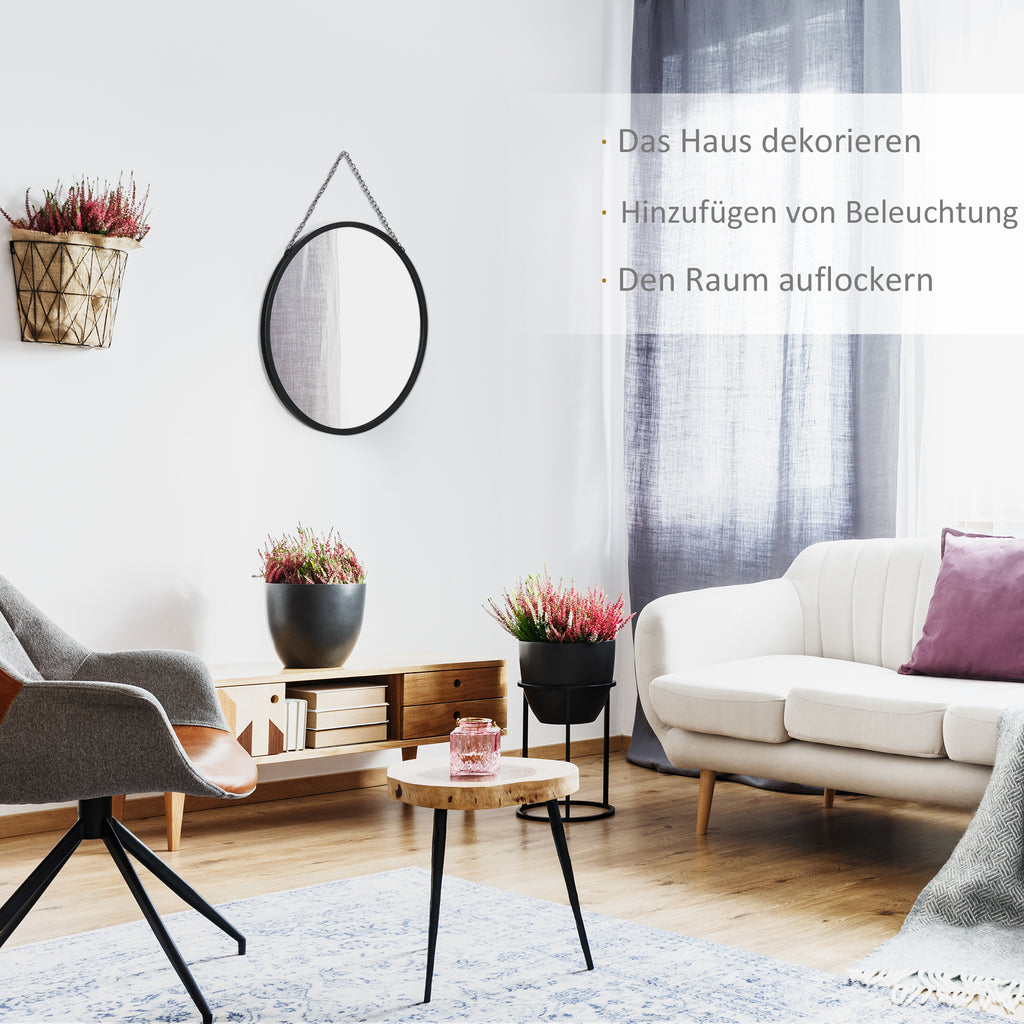 HOMCOM Runder Spiegel mit dekorativer Aufhängung 50 cm x 50 cm x 2,2 cm Silber + Schwarz