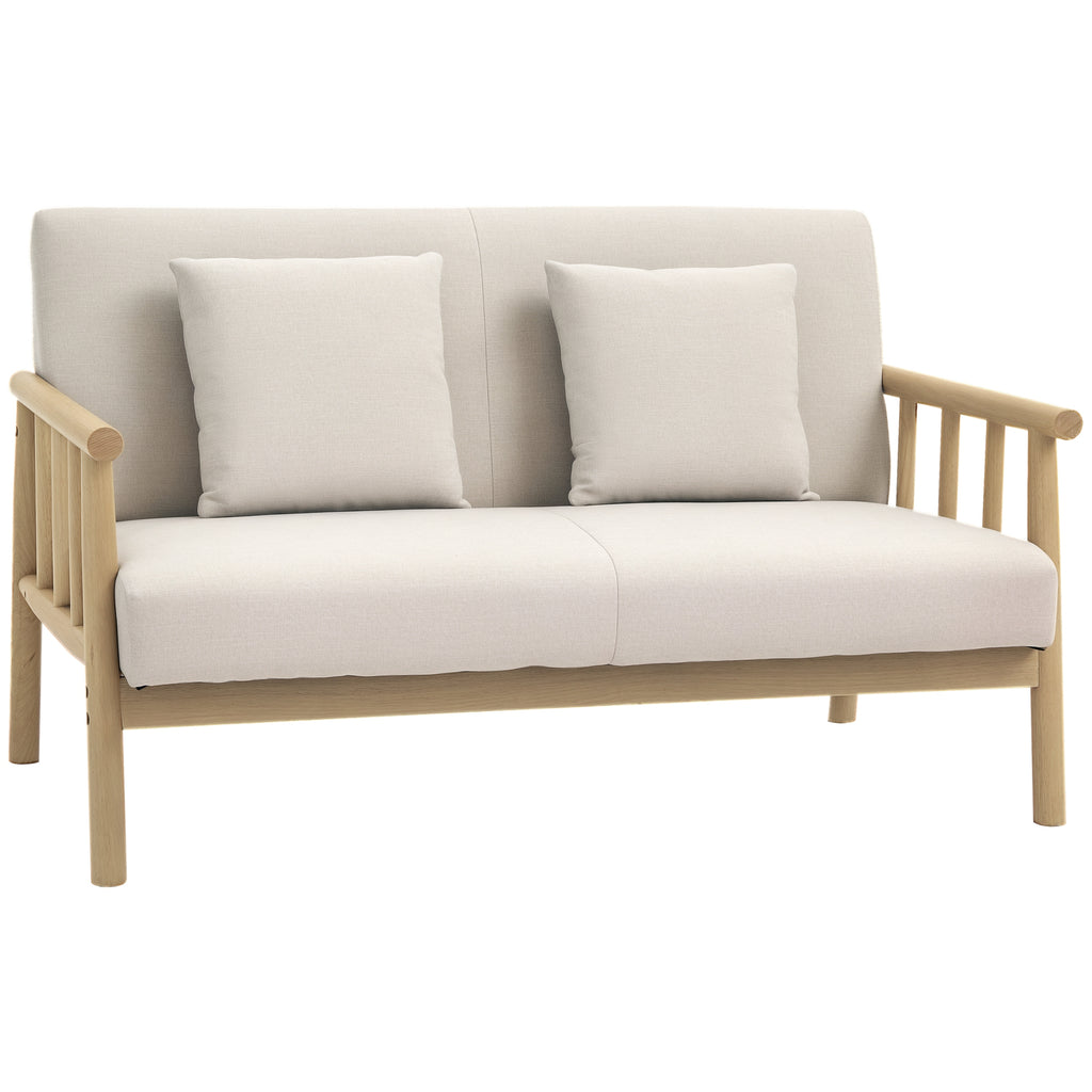 HOMCOM 2-Sitzer Sofa, Stoffbezug in Leinenoptik, kompakt, bis 200 kg, Holzrahmen, 123L x 69B x 74H cm, Beige