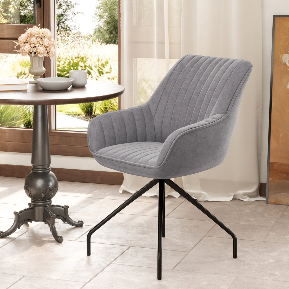 HOMCOM Drehbarer Armstuhl, Moderner Akzentsessel mit Metallbeinen für Wohnzimmer, Schlafzimmer, Büro, Grau