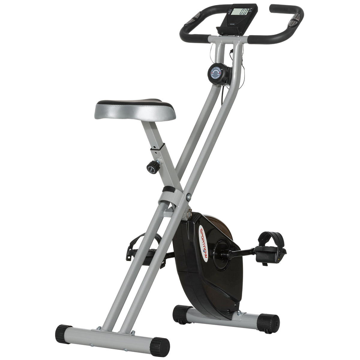 SPORTNOW Klappbares Heimtrainer-Fahrrad, leise mit 8-stufigem magnetischem Widerstand, verstellbarem Sitz, LCD-Bildschirm, Grau