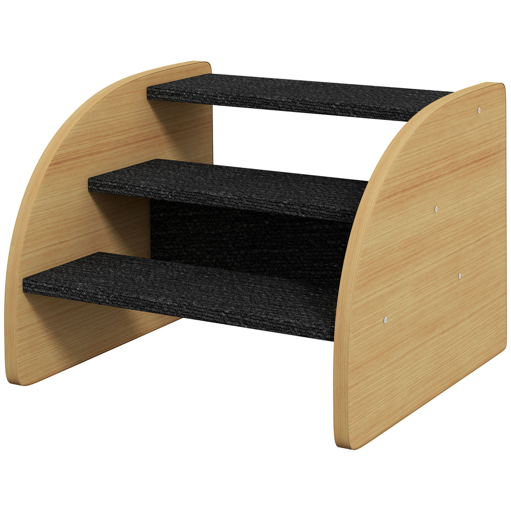 PawHut Haustiertreppe Hundetreppe, 3 Stufen, kleiner Hund, 38,5 cm x 38,5 cm x 30 cm, Eiche + Schwarz