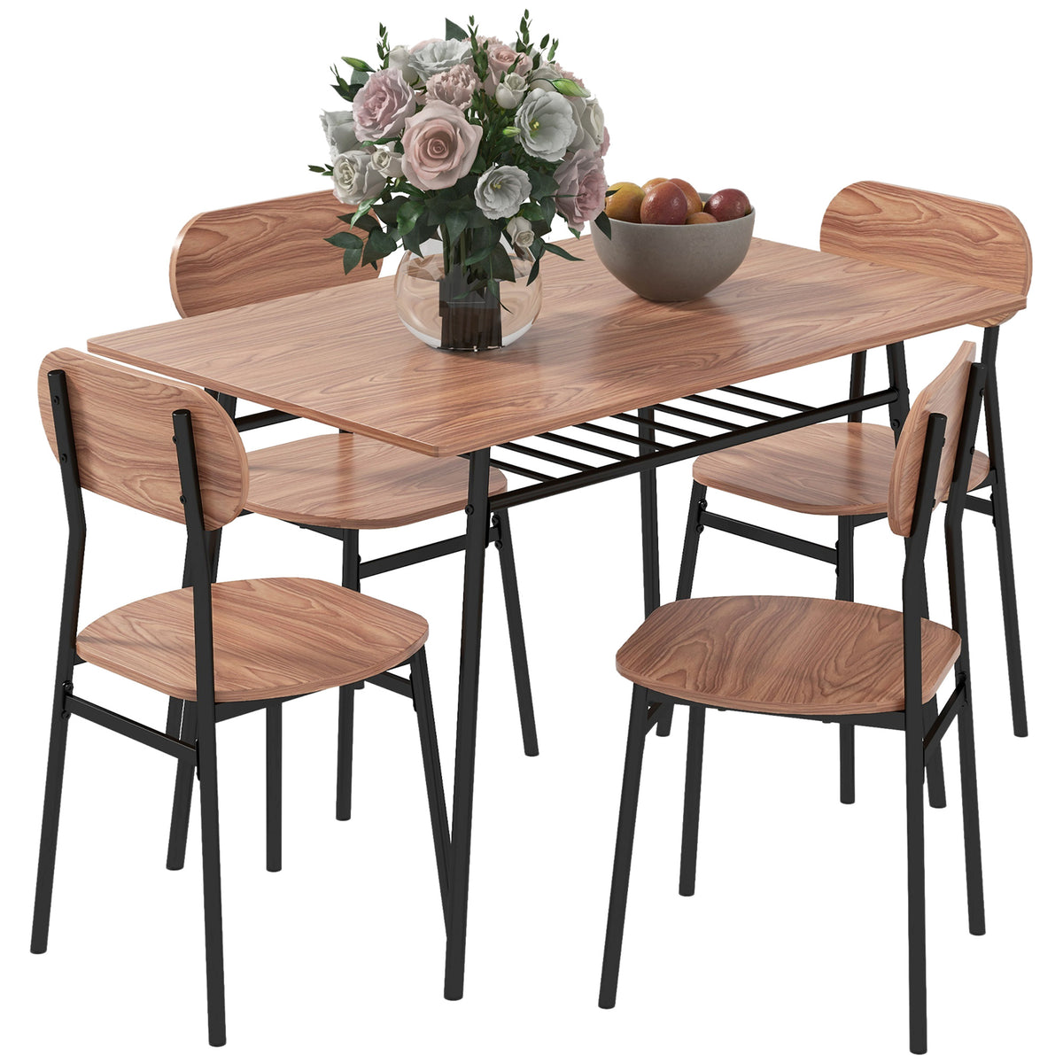 HOMCOM Essgruppe Tisch mit Stühlen Esszimmertisch, Industriedesign, 110 cm x 70 cm x 75 cm, Braun