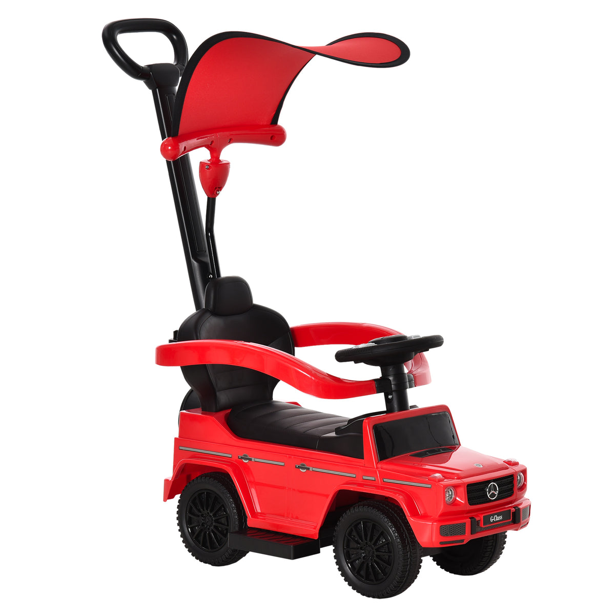 HOMCOM Kinderfahrzeug Auto Multi-Ausgestattet für Kinder 12-36 Monate Hupe Trittbrett, Geländer und Sonnenschirm Rot