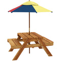 Outsunny Kindergarten Picknicktisch-Set mit Bänken, abnehmbarem Sonnenschirm, 2 Kunststoffbehältern, 2-in-1-Tisch für 4 Kinder