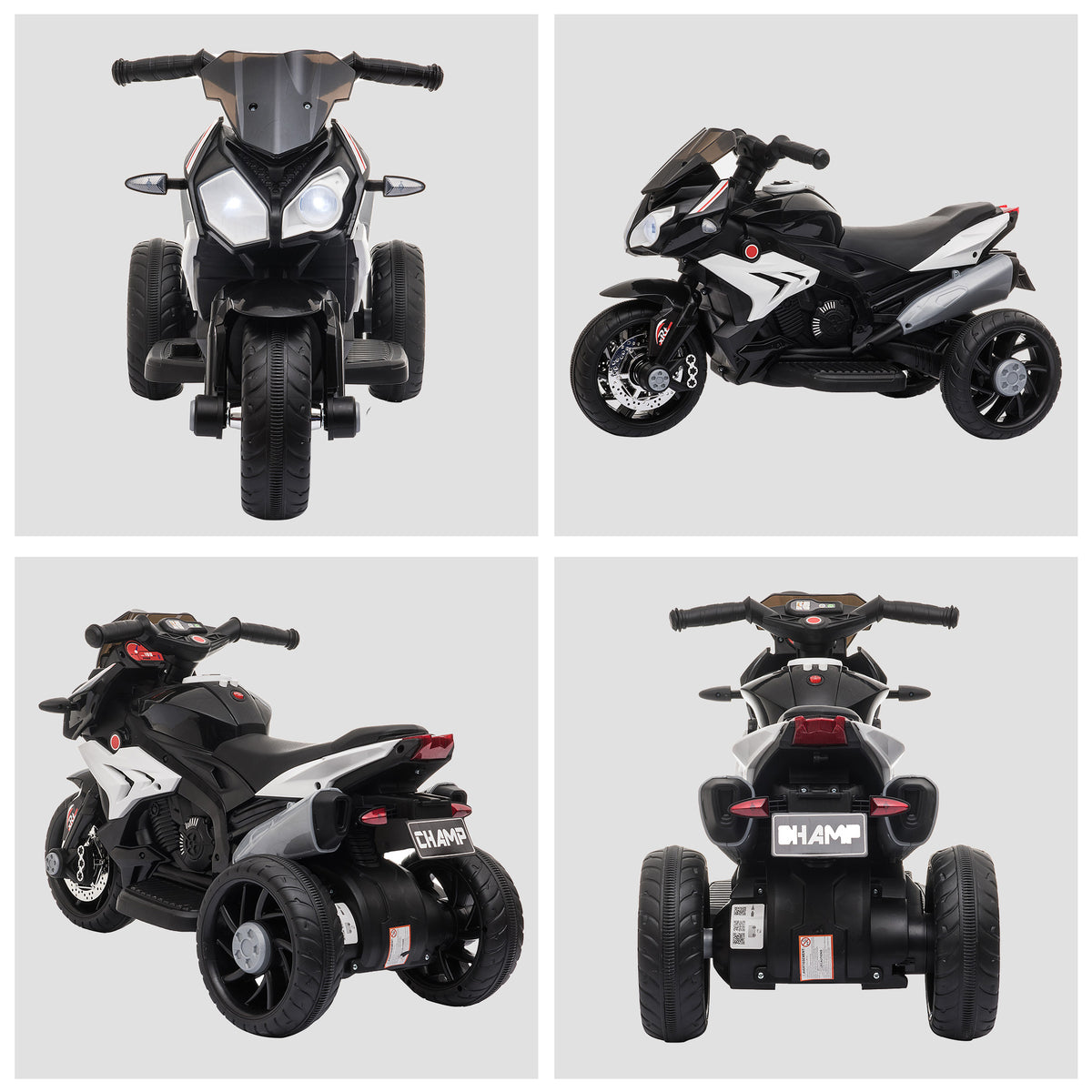 HOMCOM Elektrisches Motorrad für Kinder 3 Jahre 3 Räder 6 V 3 km/h Licht- und Soundeffekte Schwarz