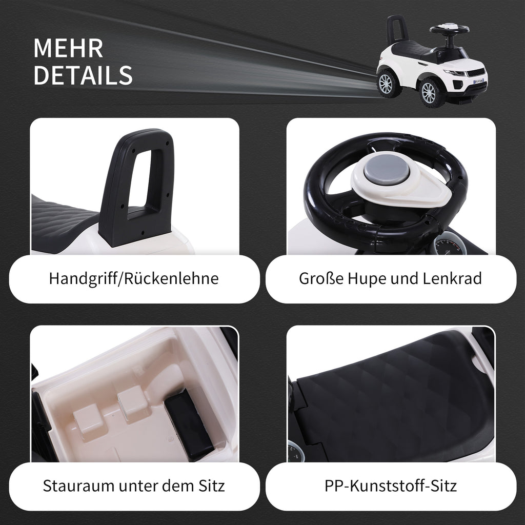 HOMCOM Kinderfahrzeug Rutschauto Lauflernhilfe mit Hupe Stauraum PP Weiß 62 x 28 x 41,5 cm