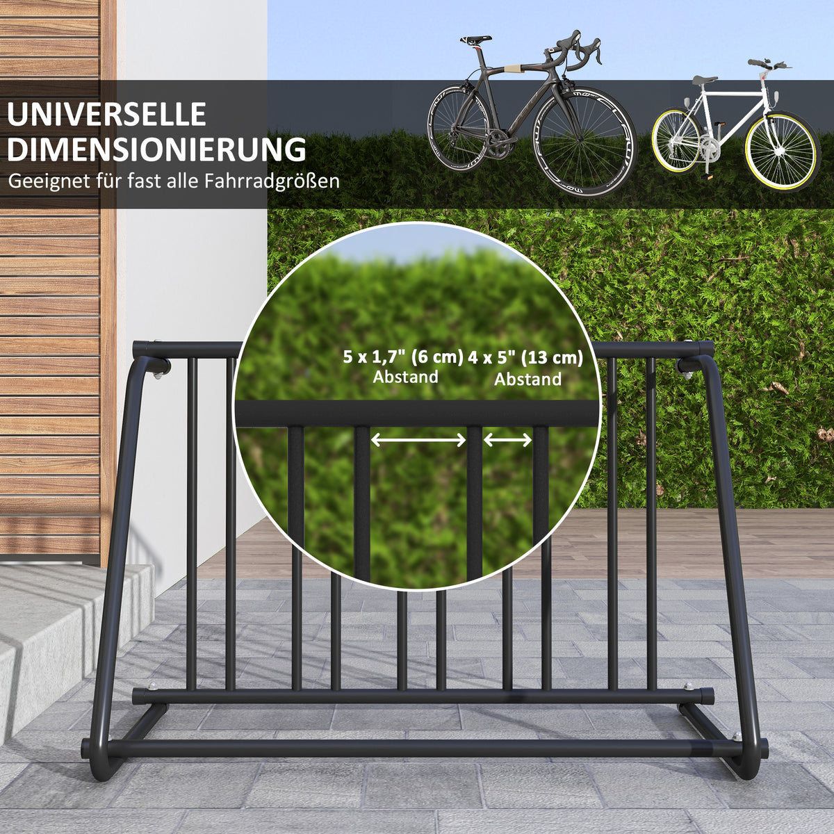 DURHAND Fahrradständer für 3 Fahrräder, wetterbeständig, zusätzliche Halterung, 114 x 58 x 75 cm, Schwarz