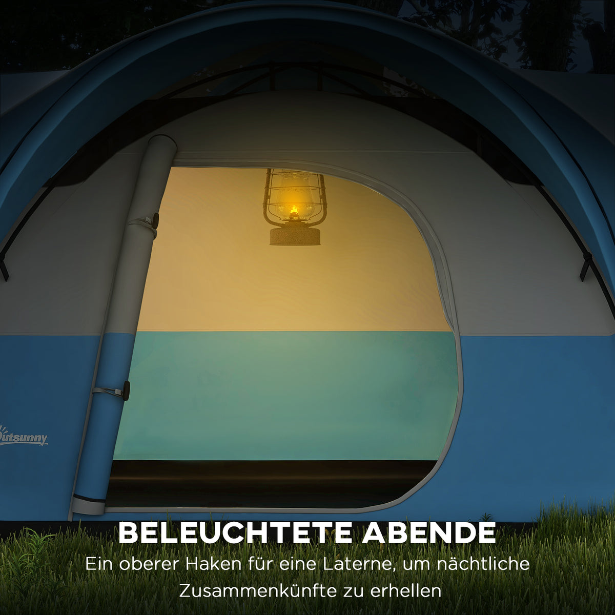 Outsunny Campingzelt für 5-6 Pers., Familienzelt, wasserdicht, mit Vorzelt, 550L x 300B x 198Hcm, Blau