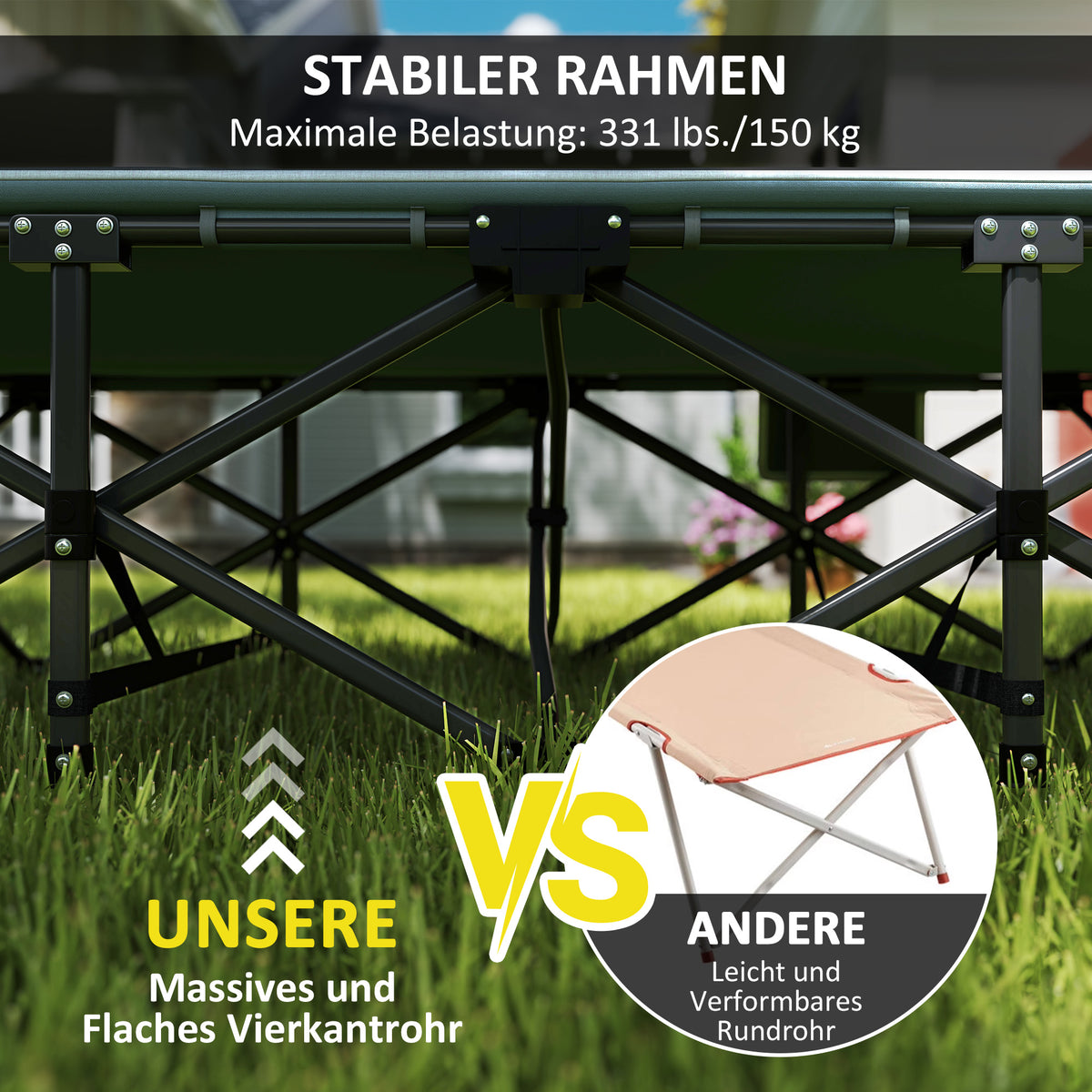 Outsunny Feldbett faltbar Campingbett mit Matratze Kopfkissen Seitentasche 187 x 67 x 37 cm Gästebett bis 150 kg Grau