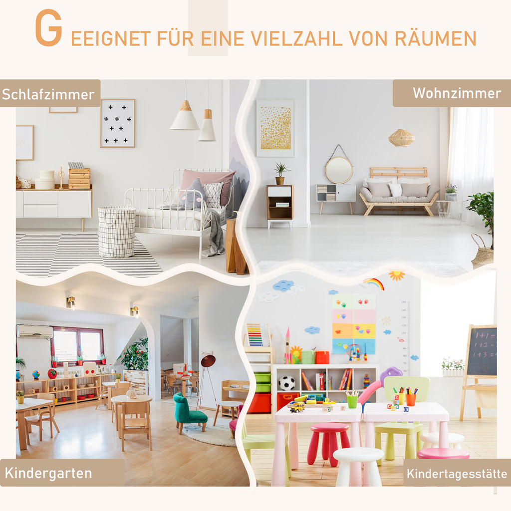 HOMCOM 3-teiliges Kindertisch-Set bogenförmige Kindersitzgruppe Tisch mit 2 Stühlen MDF Tischbeine aus Kiefernholz Weiß+Naturholz 56 x 56 x 50 cm