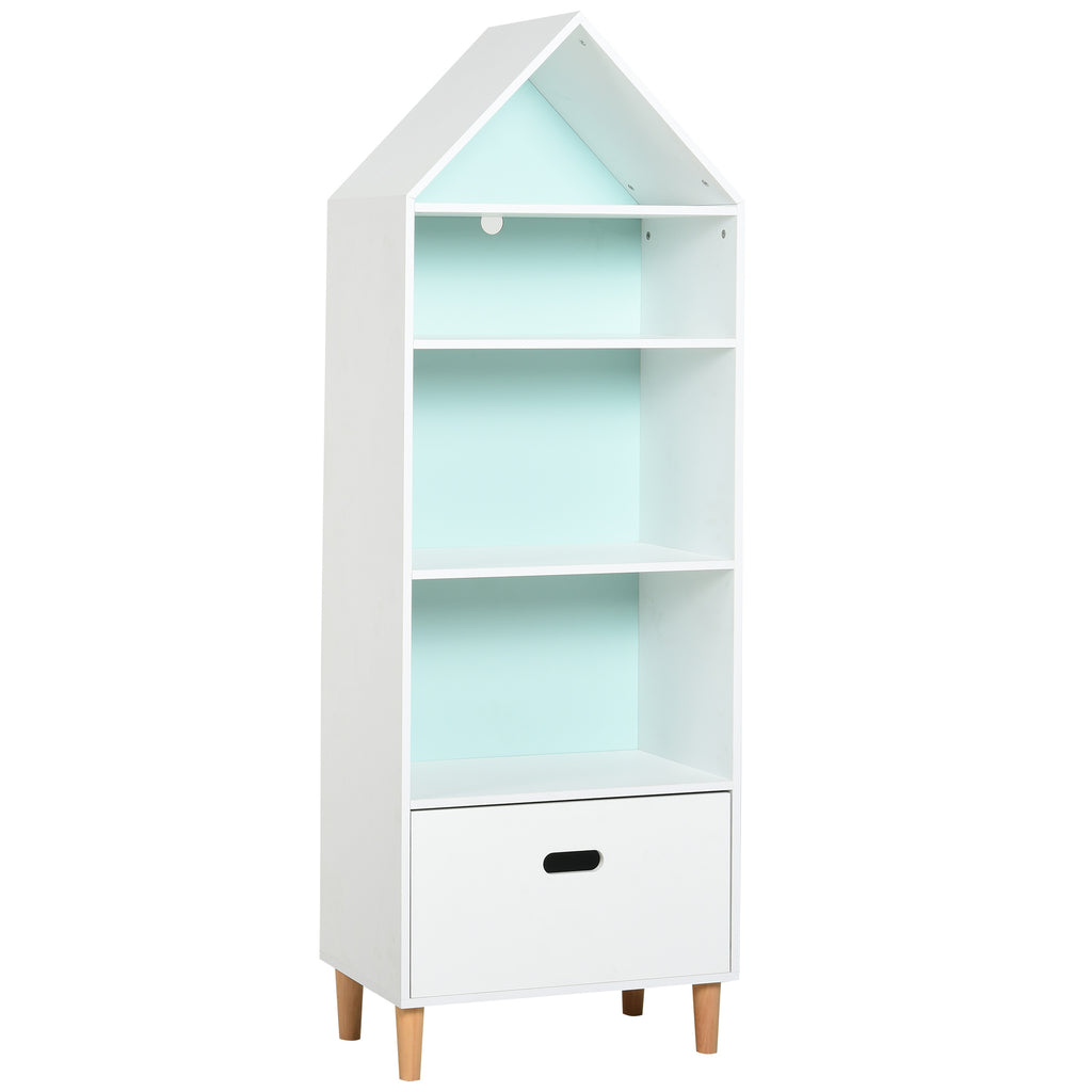 HOMCOM Kinderzimmer Bücherregal Spielzeugregal für Kinder und Jugendliche, 1 Schublade und 4 Regale, Weiß und Blau 50x30x142cm