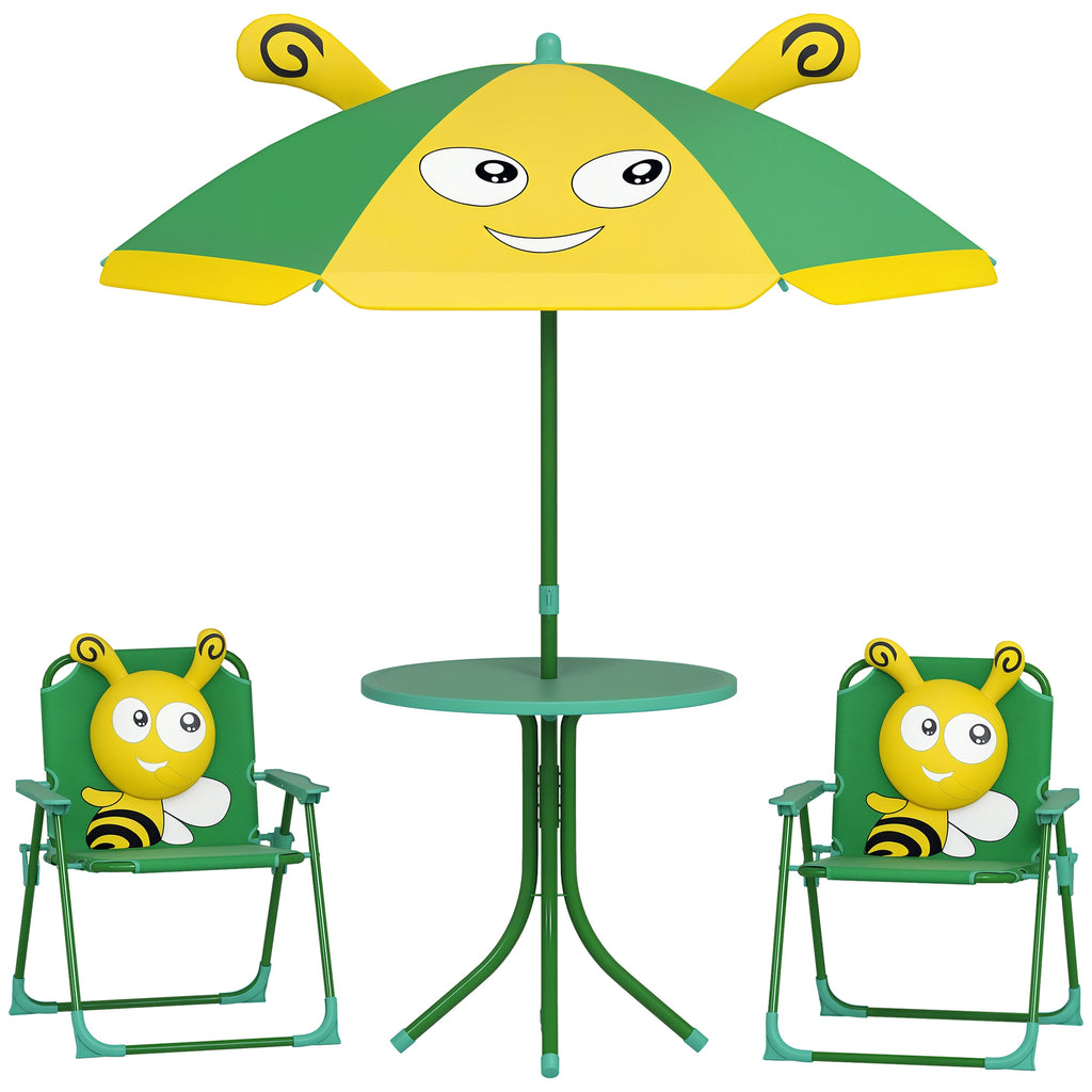 AIYAPLAY Gartenmöbel-Set für Kinder, Stühle, Tisch, Sonnenschirm, Bienen-Design, Grün+Gelb