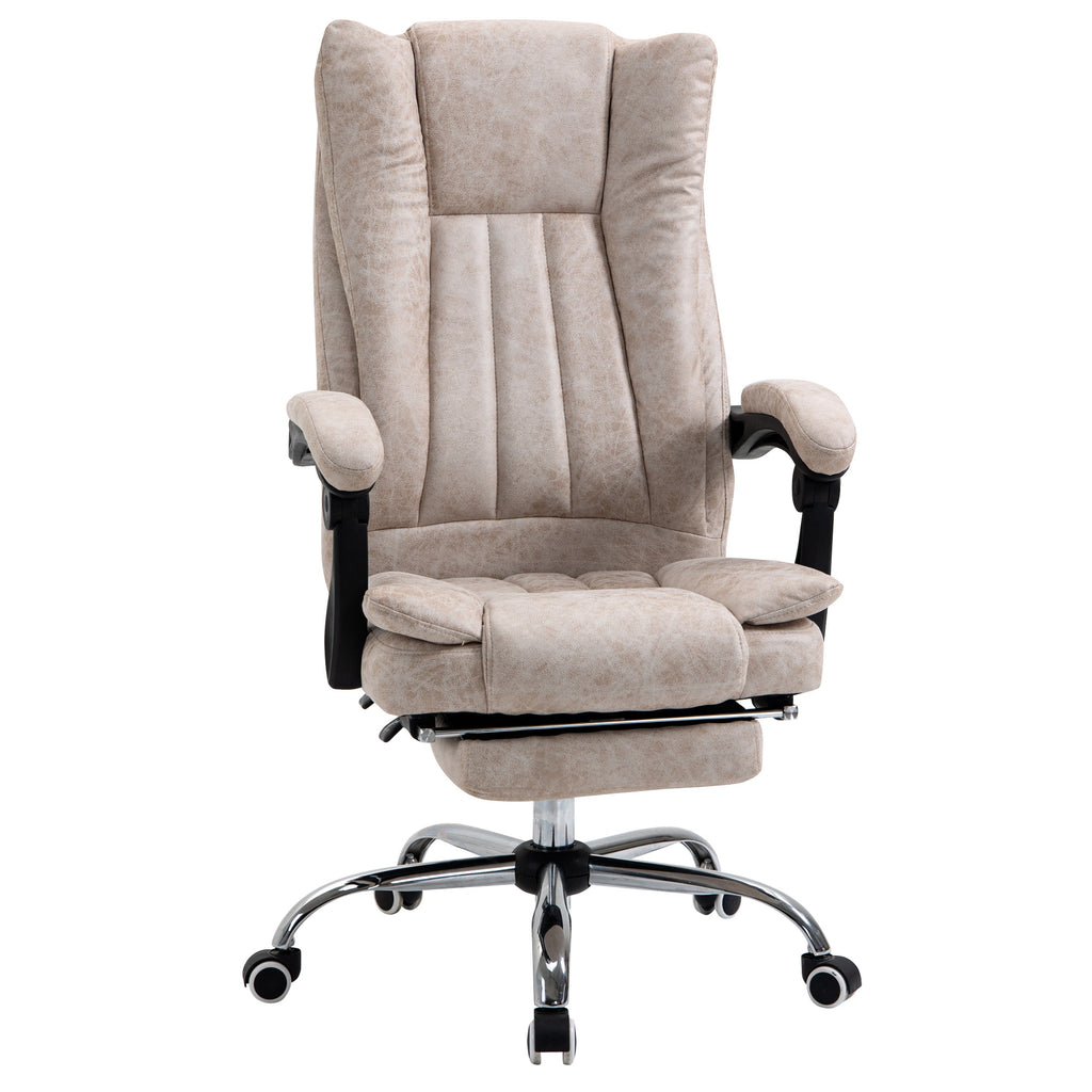Vinsetto Bürostuhl Drehstuhl mit Liegefunktion Fußstütze Bürosessel Sitzhöhenverstellung Stuhl Schreibtischstuhl Mikrofaser Kunststoff Metall Nylon Beige+Schwarz+Silber 63 x 71 x 110-118 cm