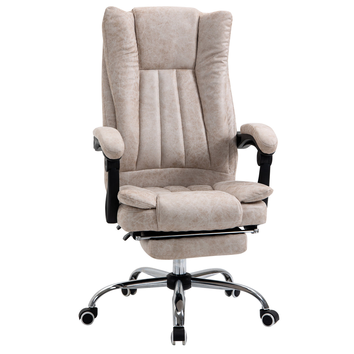Vinsetto Bürostuhl Drehstuhl mit Liegefunktion Fußstütze Bürosessel Sitzhöhenverstellung Stuhl Schreibtischstuhl Mikrofaser Kunststoff Metall Nylon Beige+Schwarz+Silber 63 x 71 x 110-118 cm