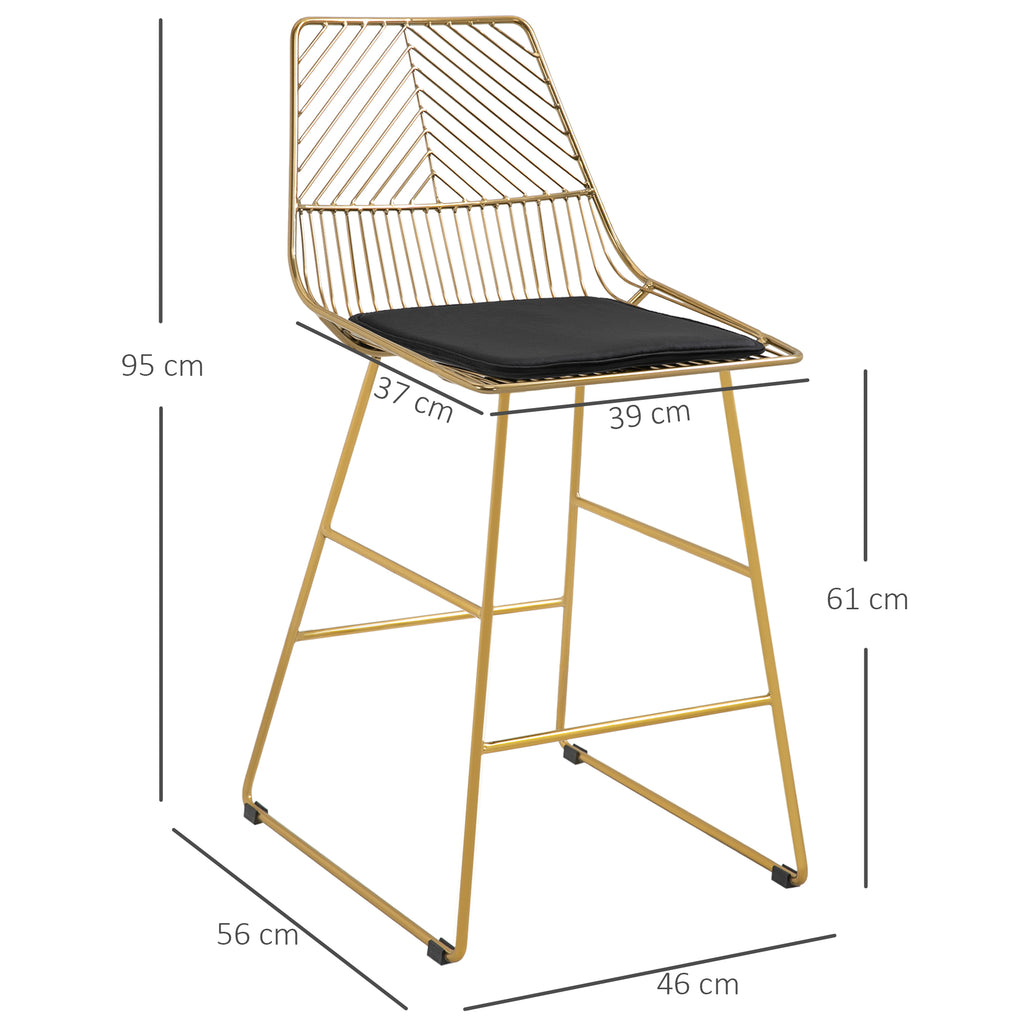 HOMCOM Barhocker Set, geometrisches Metalldesign, abnehmbares Samtkissen, Fußstütze, Gold