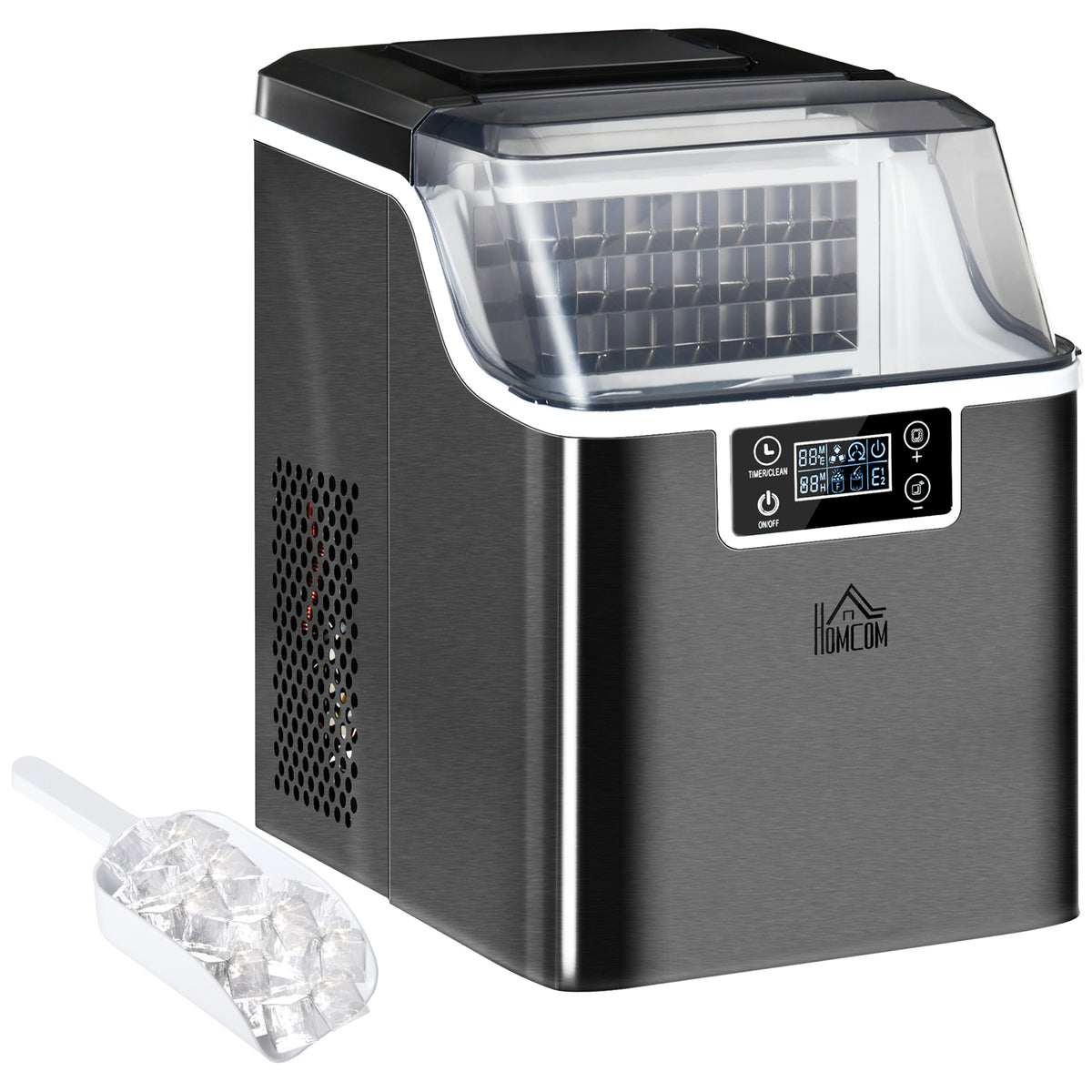 HOMCOM Eiswürfelmaschine Eiswürfelspender Ice-Maker 20kg/24h 2,3L Eiswürfelbereiter mit 3,2 L Wassertank, Schwarz