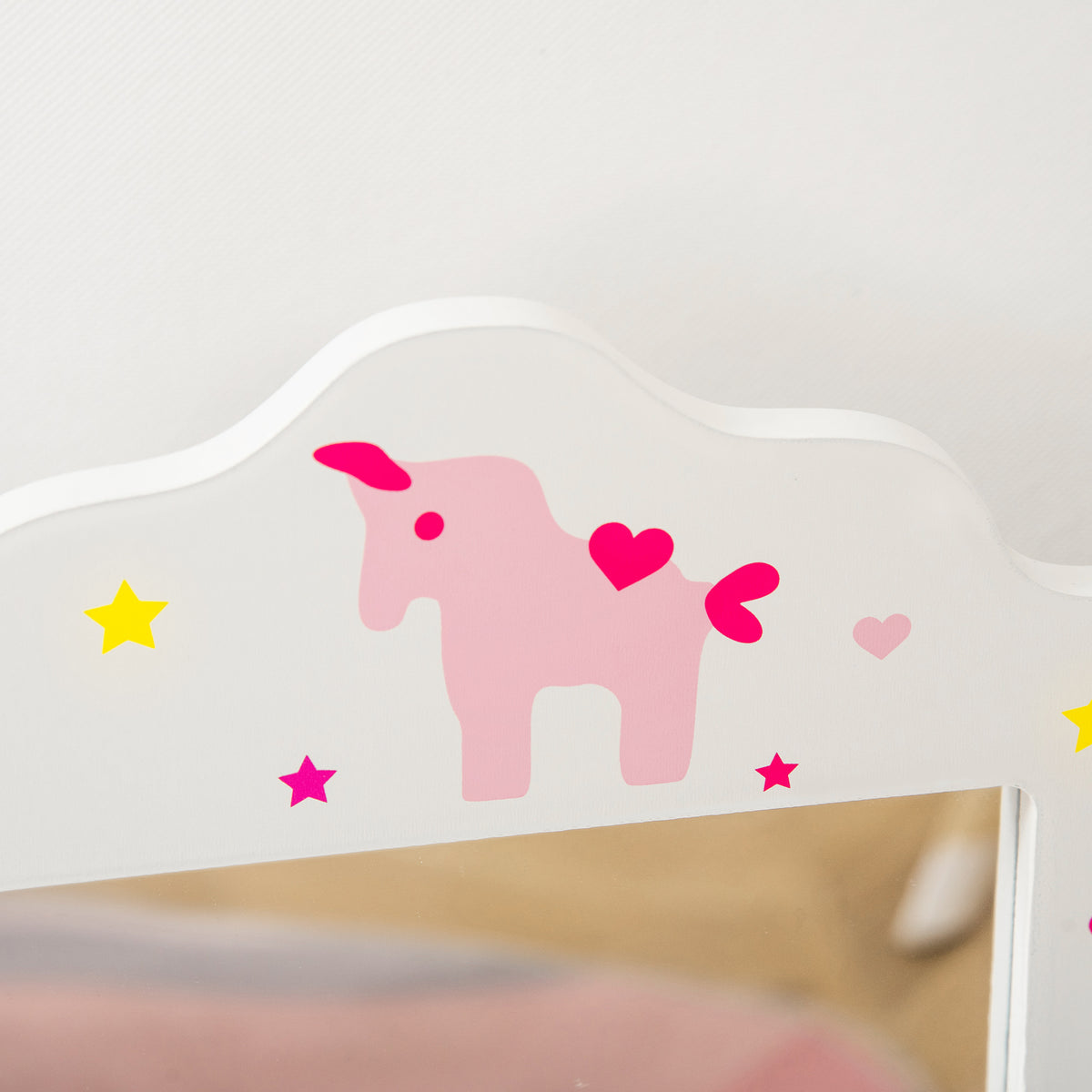 HOMCOM Kinderschminktisch mit Hocker Frisiertisch Frisierkommode mit Schublade Spiegel für Mädchen Akryl Rosa+Weiß 63 x 40 x 85,5 cm