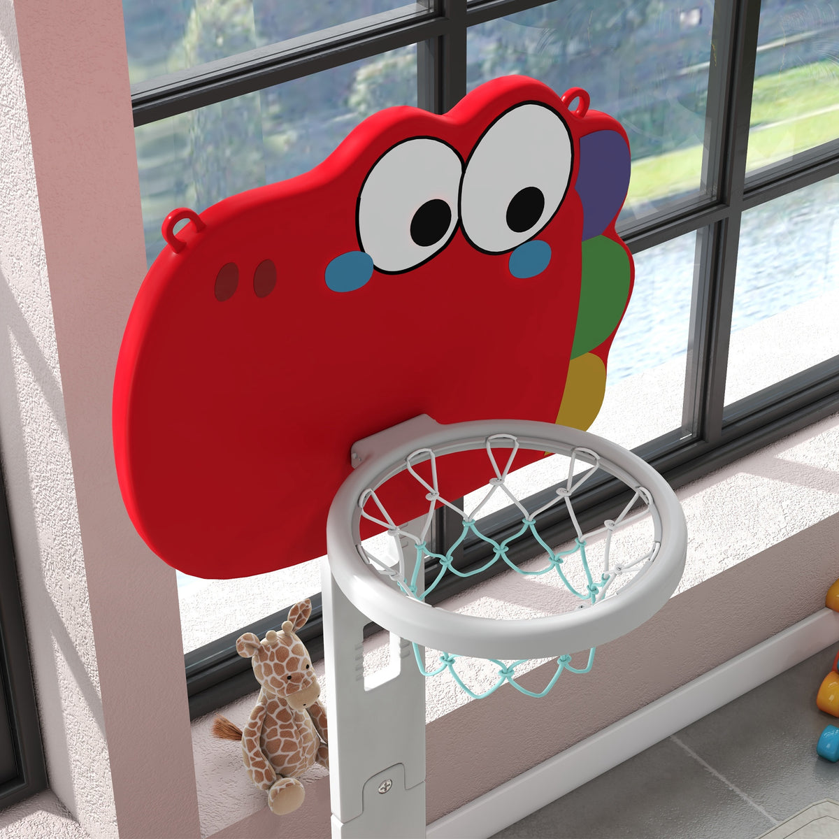 AIYAPLAY Kinder-Basketballkorb, höhenverstellbar, 5-in-1 Ballwurf, Golf, Fußball Lassospiel, 3-6 Jahre