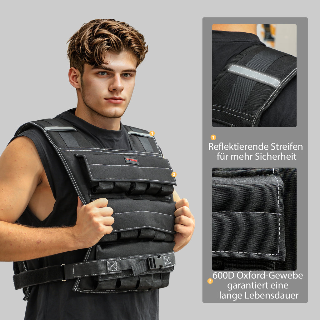SPORTNOW 15 kg Anpassbare Gewichtsweste mit verstellbaren Gurten und reflektierenden Streifen, für Männer und Frauen