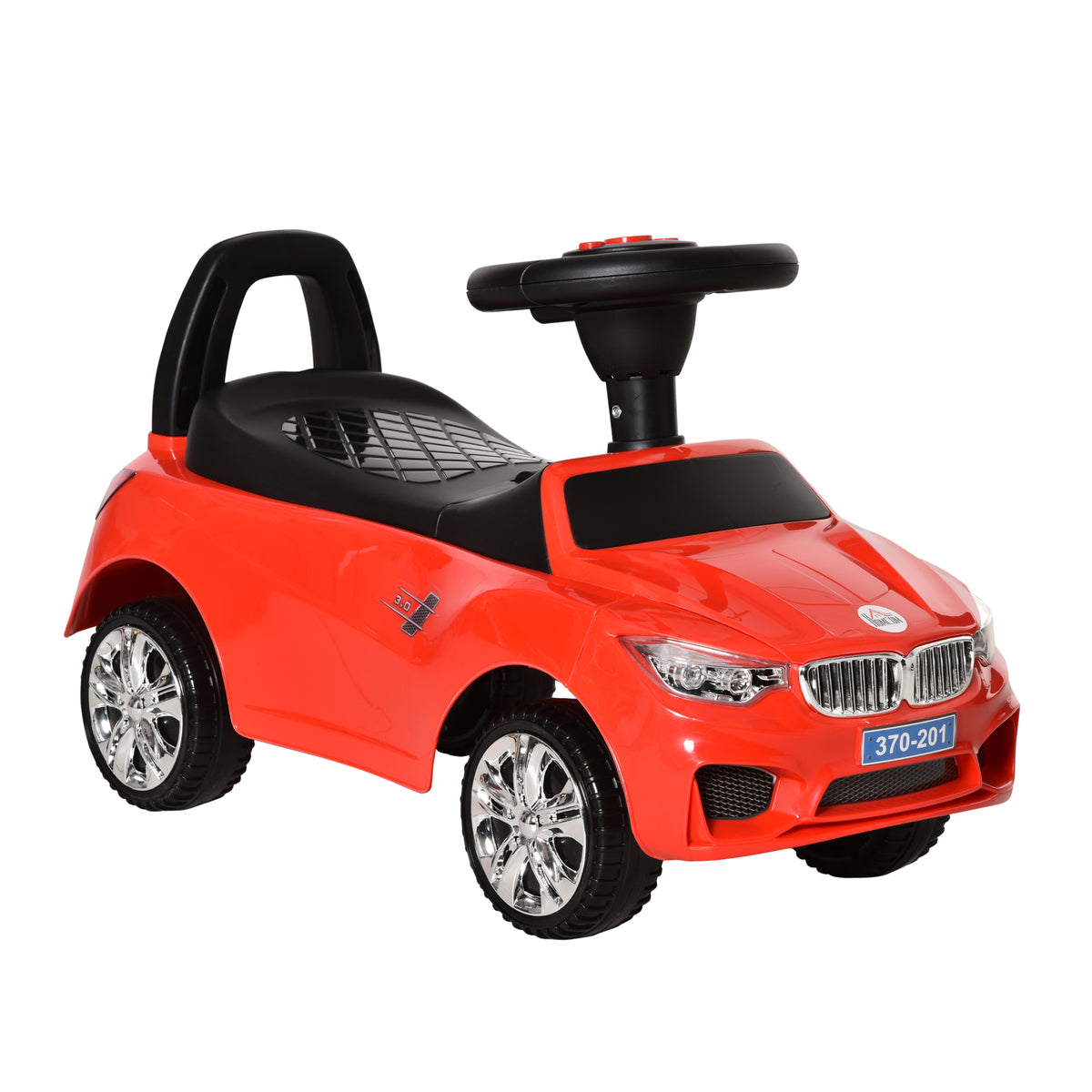 HOMCOM Kinderfahrzeug zum Reiten mit Lenkrad, Scheinwerfern und Musik, Alter 18-36 Monate, Rot