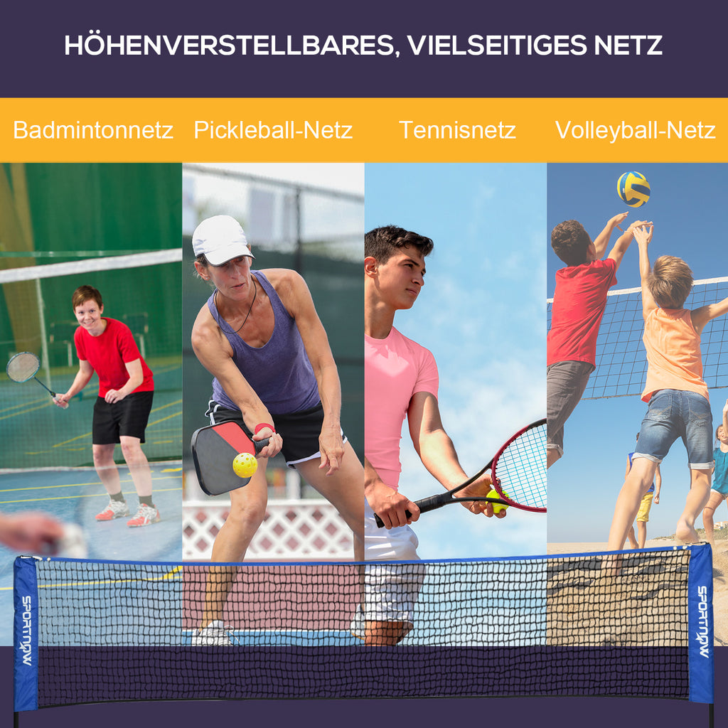 SPORTNOW Badmintonnetz, höhenverstellbar, faltbar, mit Tragetasche, 3,10m, Schwarz/Blau