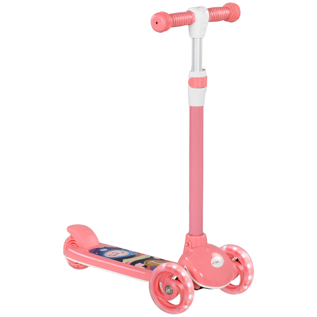 AIYAPLAY Kinder Tretroller 3 LED-leuchtende Räder Höhenverstellbarer TPE-Lenker Hinterrad-Reibungsbremse von 2 bis 6 Jahren in Rosa