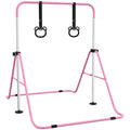 HOMCOM Kinder-Turnbarren mit Ringen, höhenverstellbar, klappbar, rutschfest, Stahlrahmen, 148x105x88-128 cm, Pink