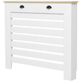 HOMCOM Heizkörperverkleidung Heizkörperabdeckung Lamellengitter mit 2 Schubladen aus Holz 111B x 19T x 95,5H cm weiß