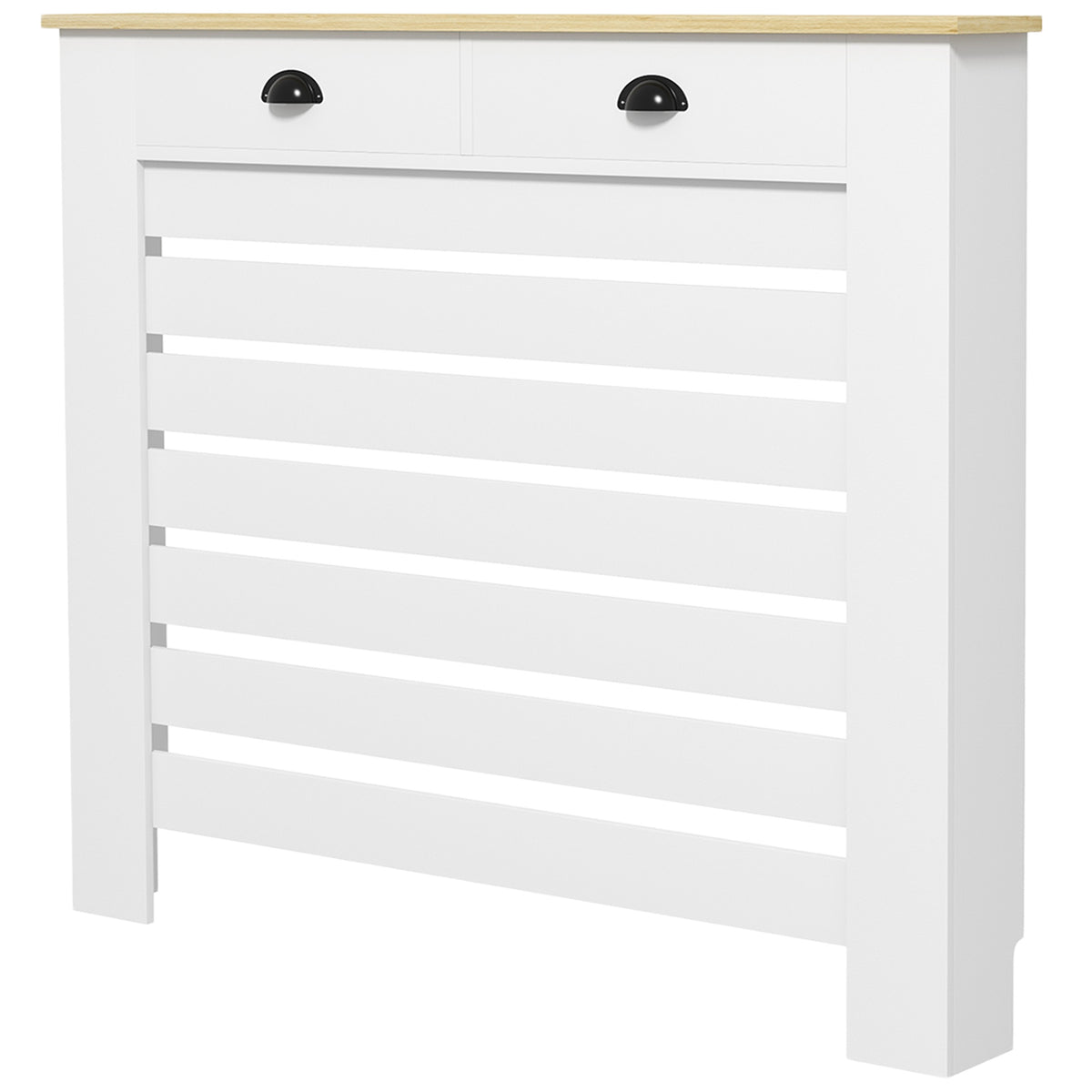 HOMCOM Heizkörperverkleidung Heizkörperabdeckung Lamellengitter mit 2 Schubladen aus Holz 111B x 19T x 95,5H cm weiß