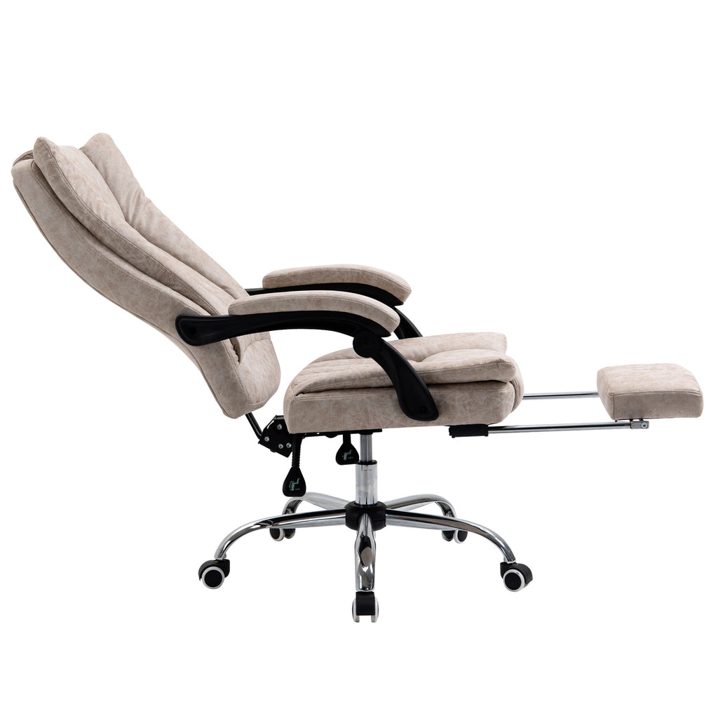 Vinsetto Bürostuhl Drehstuhl mit Liegefunktion Fußstütze Bürosessel Sitzhöhenverstellung Stuhl Schreibtischstuhl Mikrofaser Kunststoff Metall Nylon Beige+Schwarz+Silber 63 x 71 x 110-118 cm