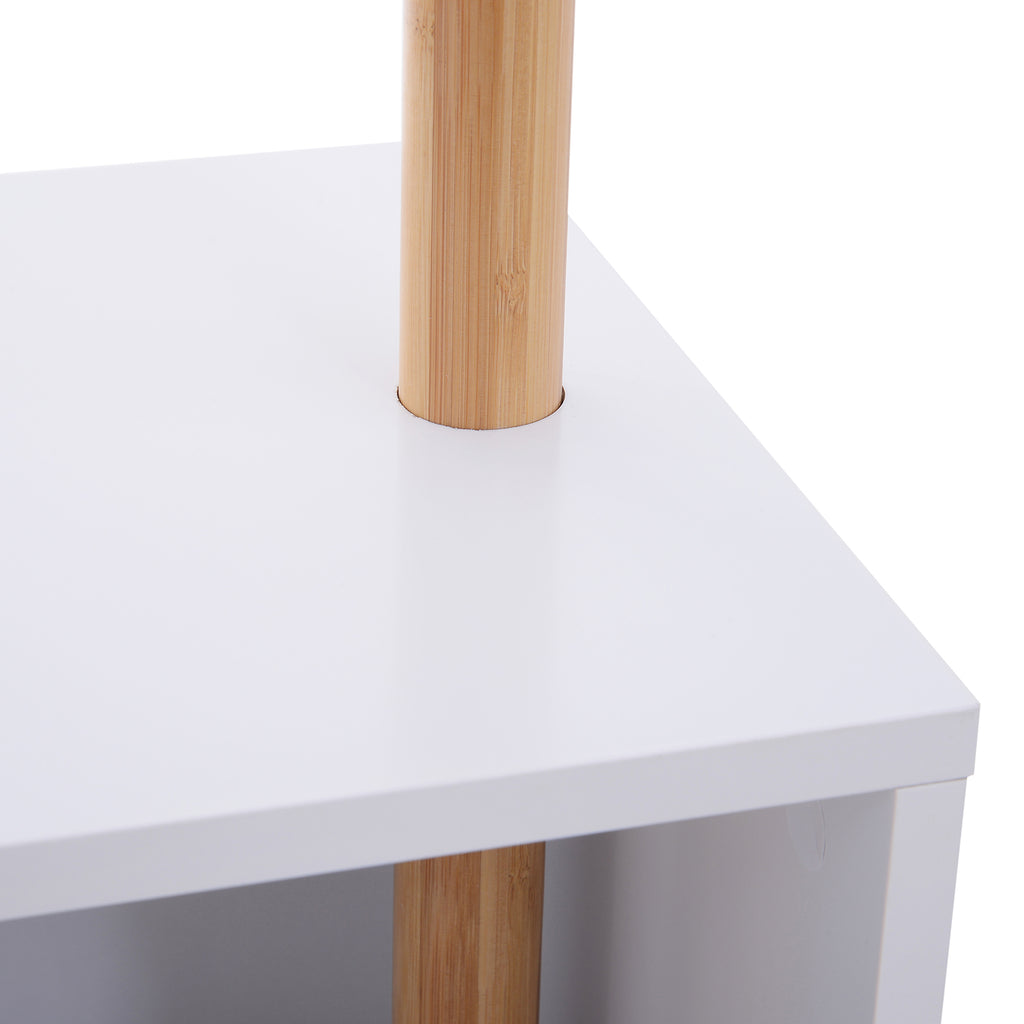 HOMCOM Garderobenständer Kleiderhaken Garderobe mit Sitzbank Stauraum Baum-Design Zweige 6 Haken Bambus Weiß Natur 40 x 30 x 180 cm