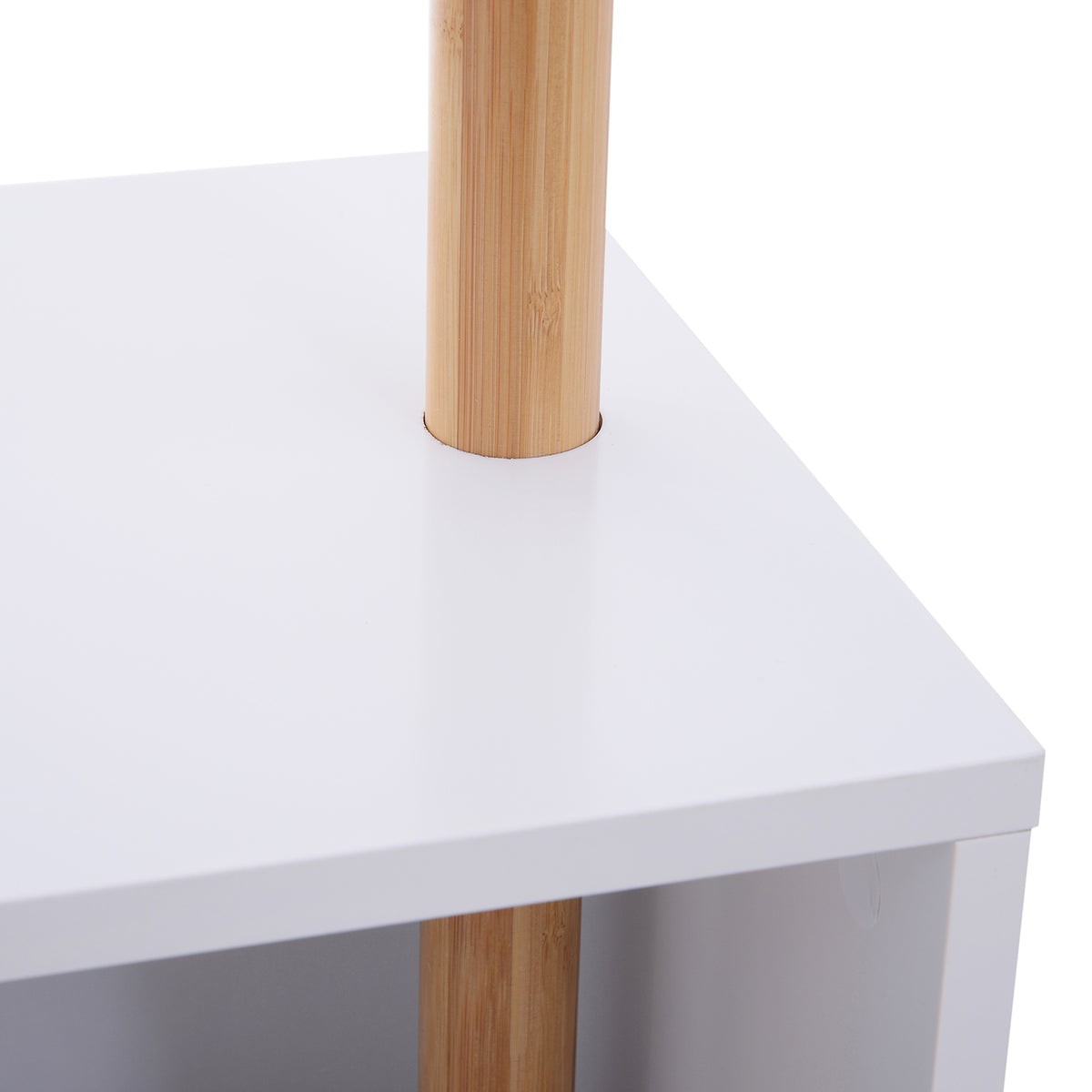 HOMCOM Garderobenständer Kleiderhaken Garderobe mit Sitzbank Stauraum Baum-Design Zweige 6 Haken Bambus Weiß Natur 40 x 30 x 180 cm