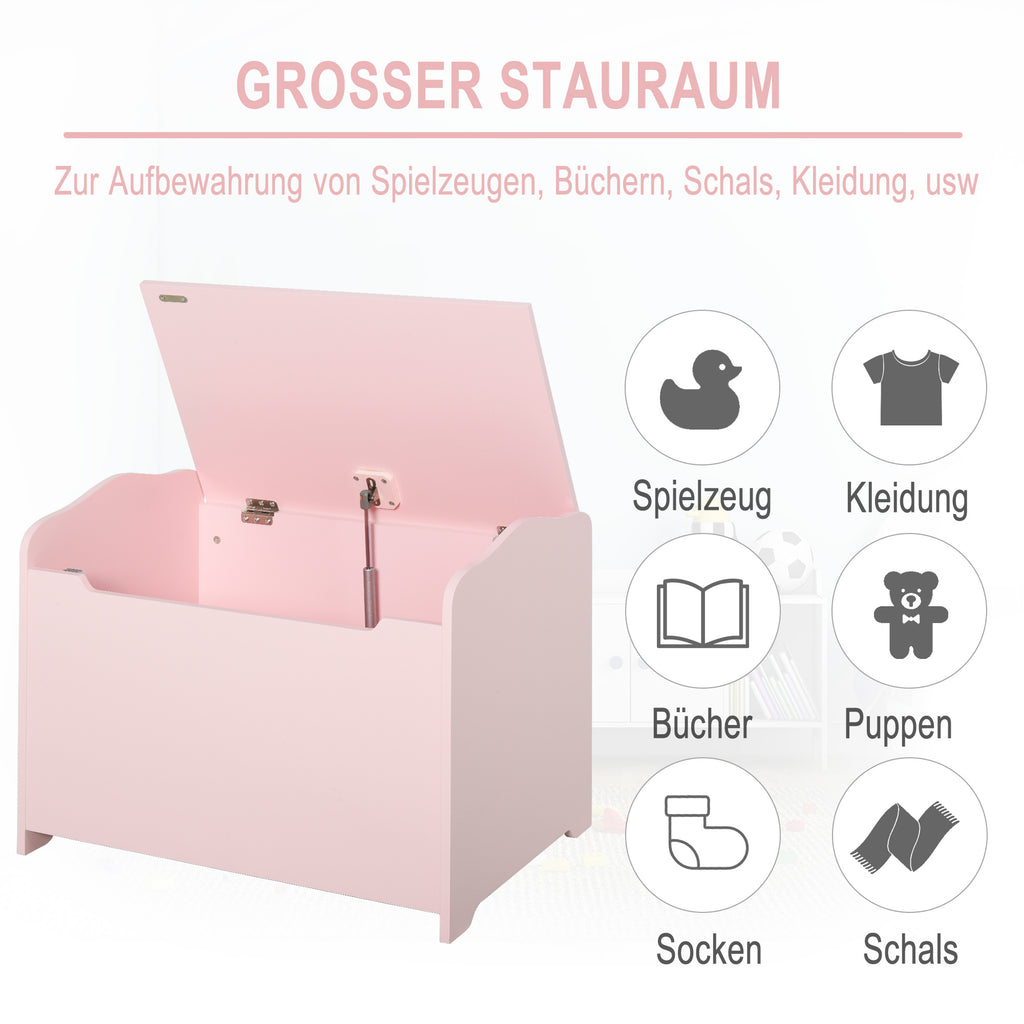 HOMCOM Spielzeugtruhe Kindersitzbank mit Stauraum 2-in-1 Truhenbank Spielzeugkiste Aufbewahrungstruhe 3+ Jahre Kindermöbel Rosa 60 x 30 x 50 cm