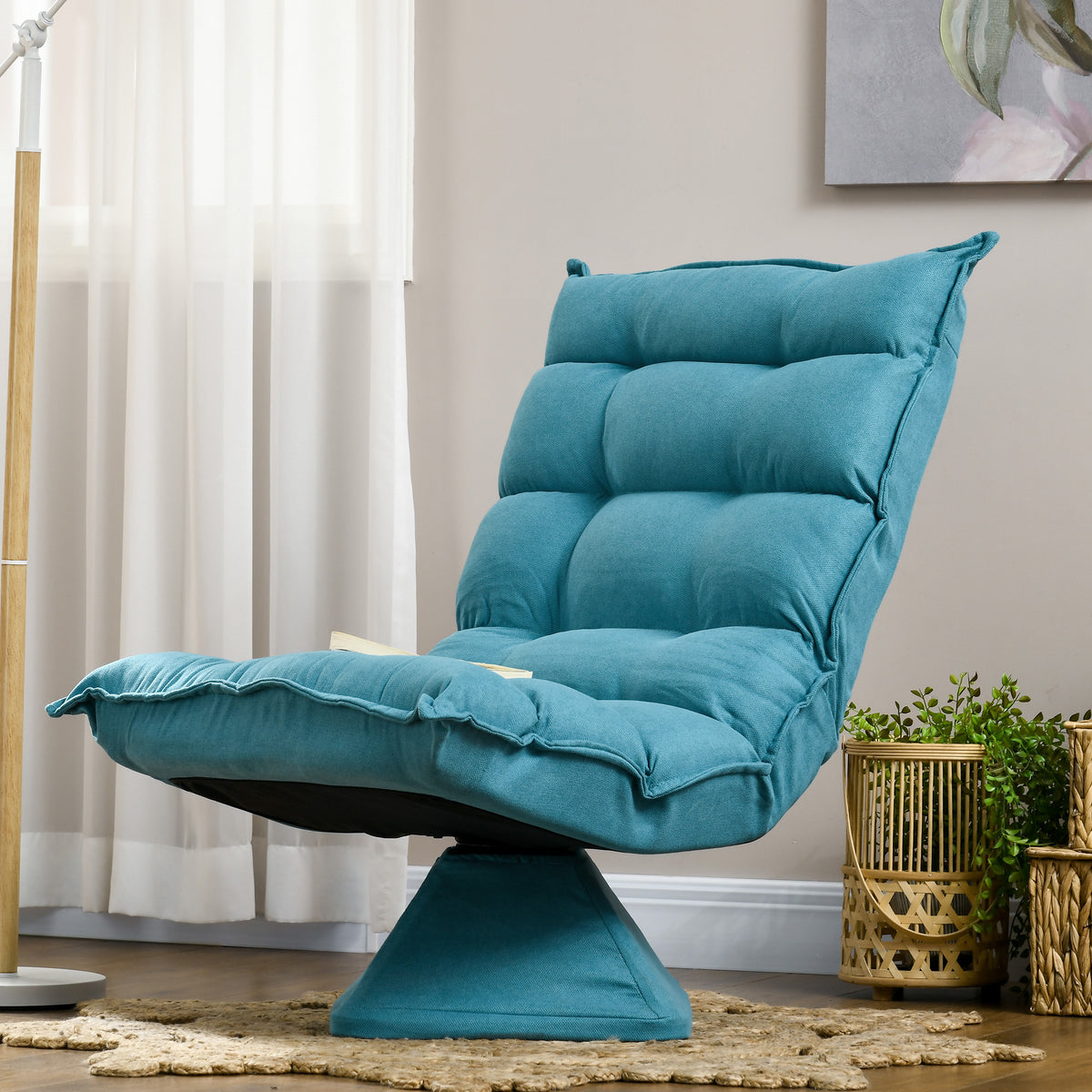 HOMCOM Relaxsessel Lesesessel, drehbar, Samtoptik, 62 cm x 70 cm x 95 cm, Blau