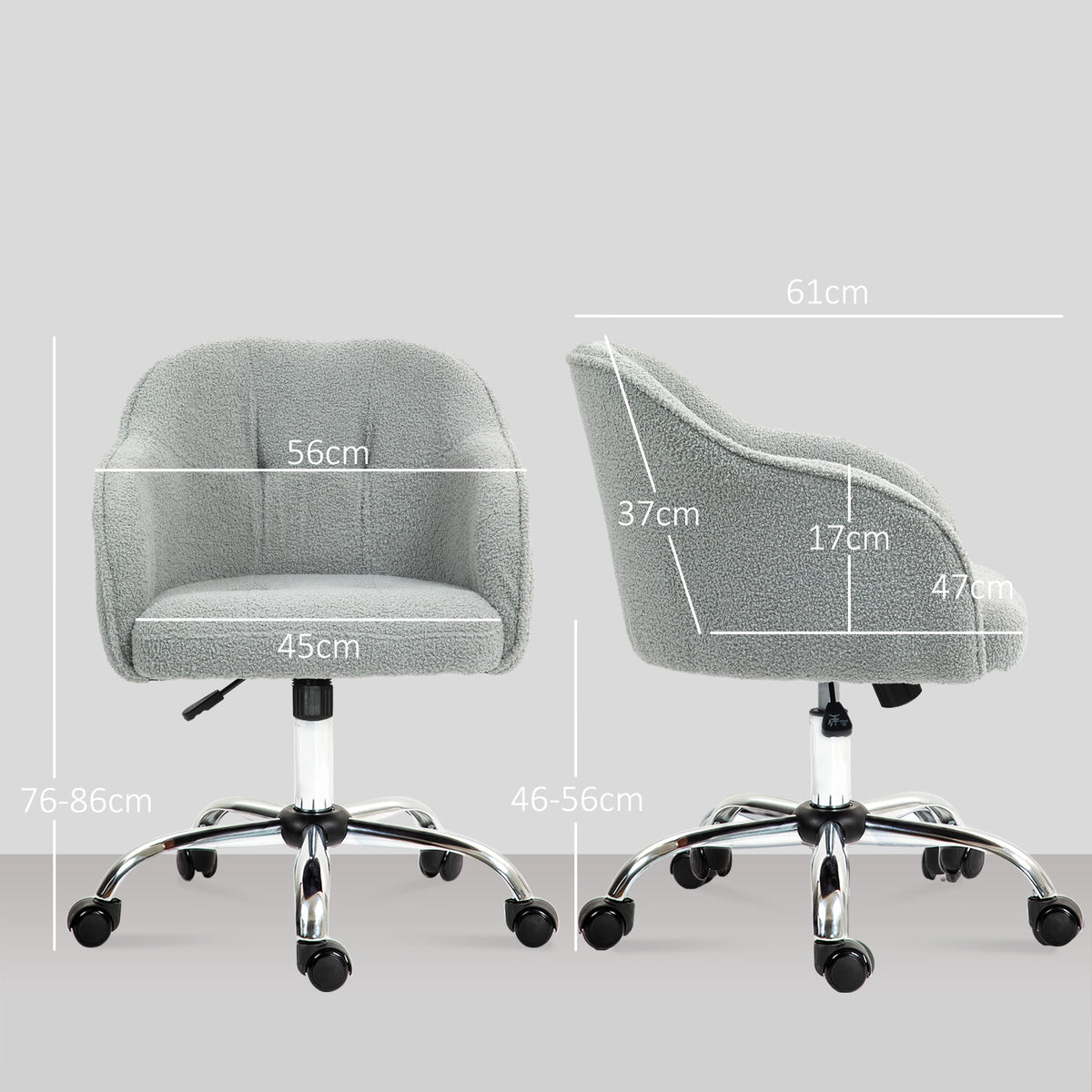 HOMCOM Homeoffice Stuhl, Ergonomisch Schreibtischstuhl mit Wippfunktion, Teddysamtoptik 56 x 61 x 86 cm Grau