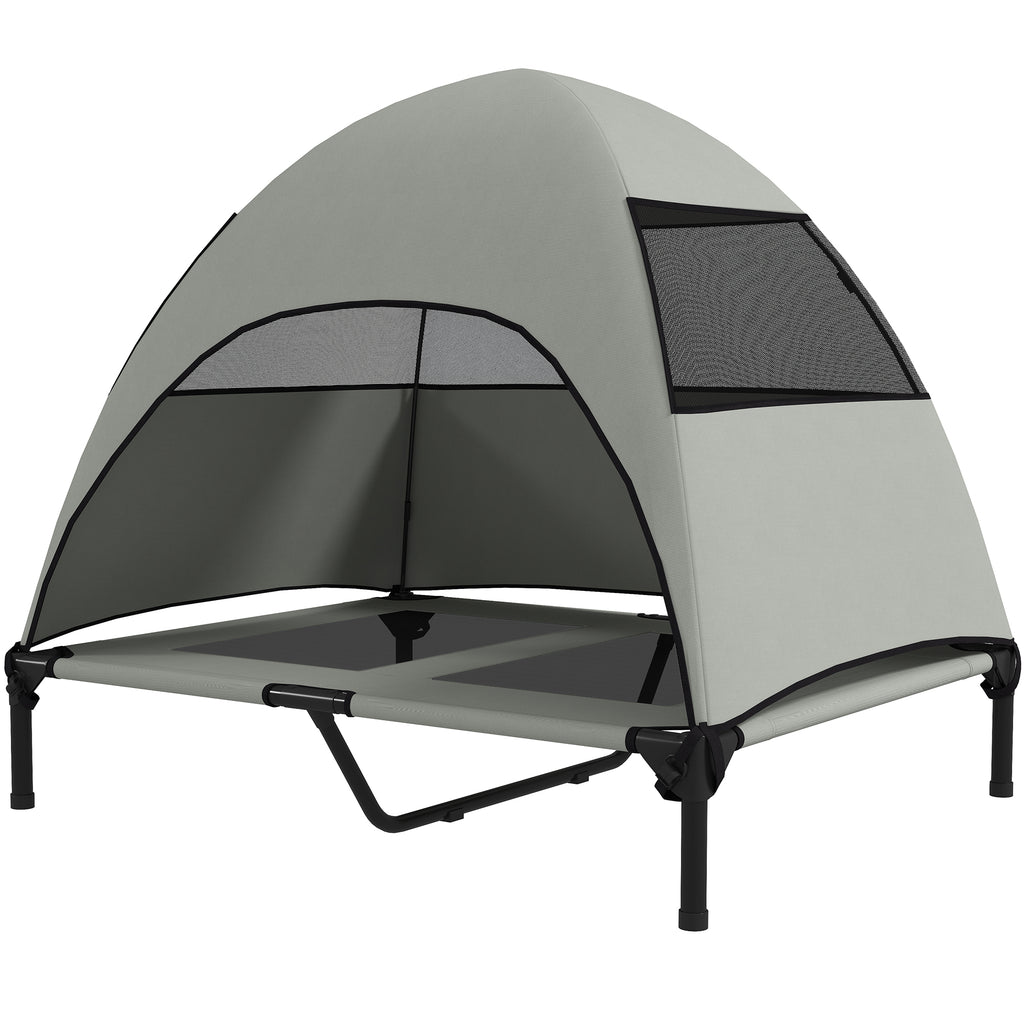 PawHut Hundeliege Outdoor mit Dach, Erhöhtes Hundebett für Große Hunde, 91 x 76 x 90 cm, Hellgrau