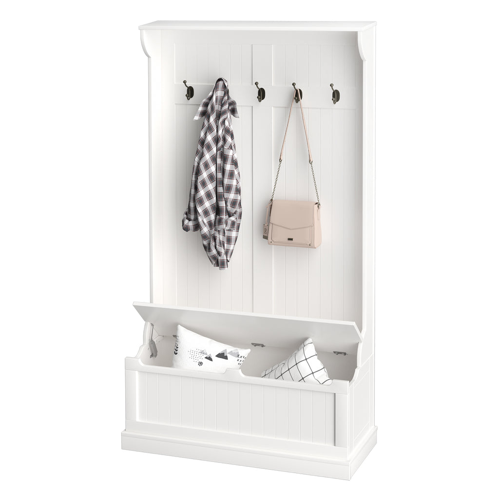 HOMCOM Garderobe mit Sitzbank, 5 Kleiderhaken, 1 Stauraum, Wandgarderobe, Weiß + Schwarz