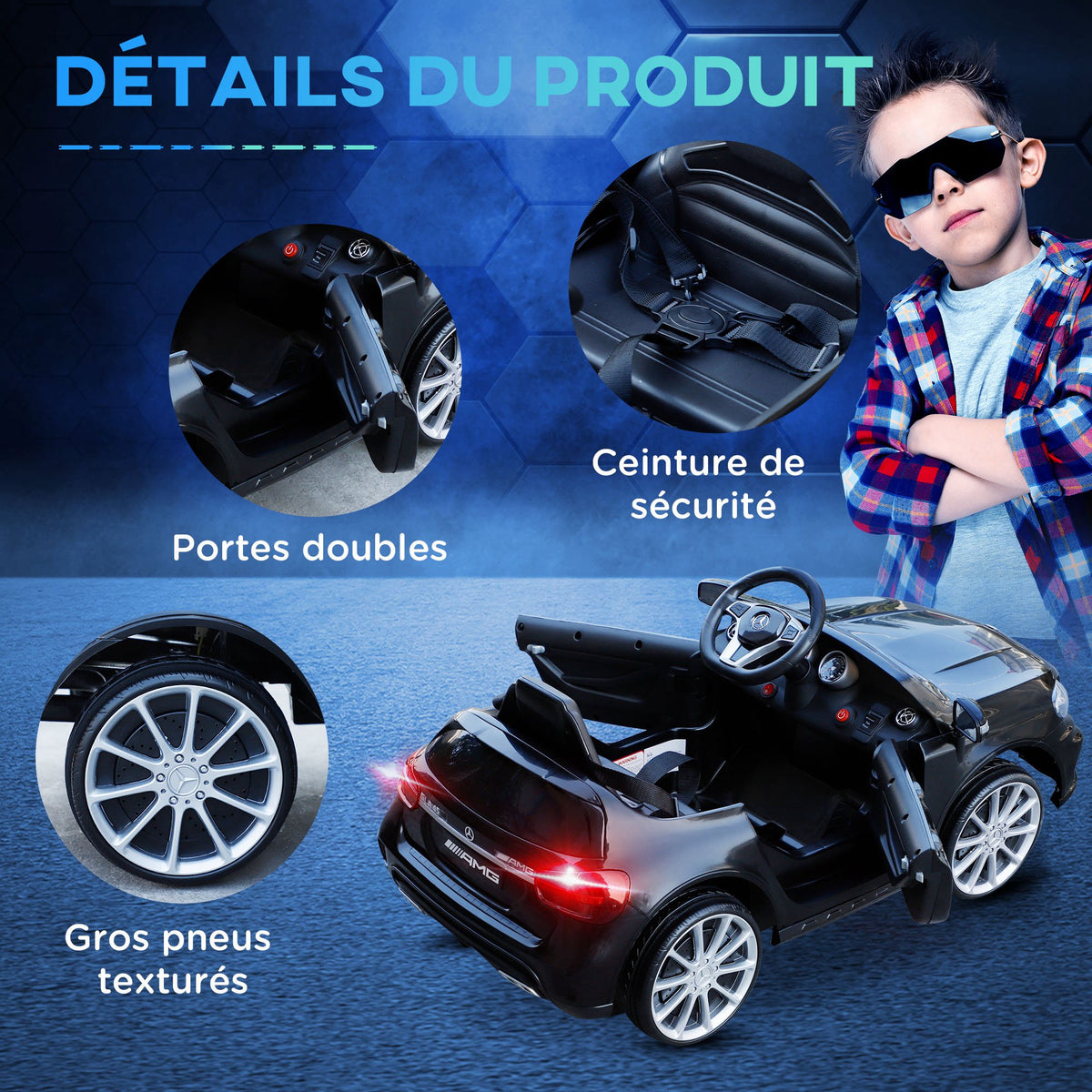 HOMCOM Elektroauto für Kinder unter Lizenz Mercedes Benz GLA AMG mit Fernbedienung MP3 USB Lichter und Sounds Schwarz