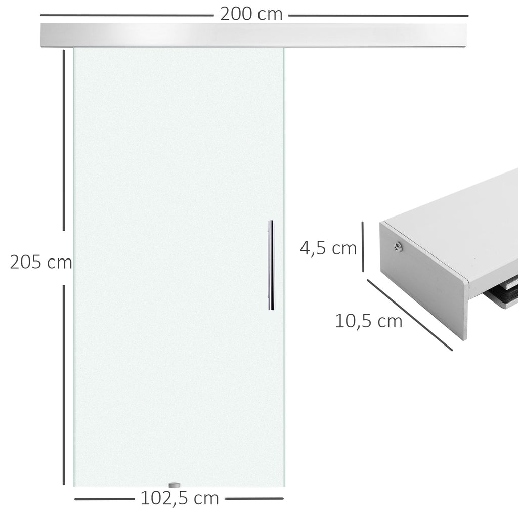 HOMCOM Glasschiebetür mit Griffstange, einseitig satiniert, 102,5 x 205 cm