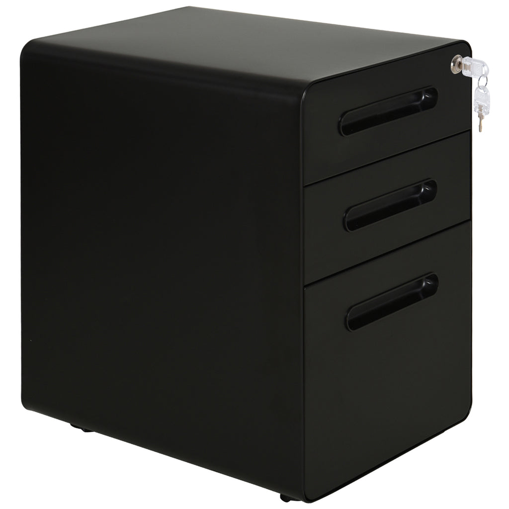Vinsetto Rollcontainer, mobiler Aktenschrank mit 3 Schubladen, abschließbarer Büroschrank mit Hängeregistratur, Aufbewahrung, Stahl, 39 x 48 x 59 cm Schwarz
