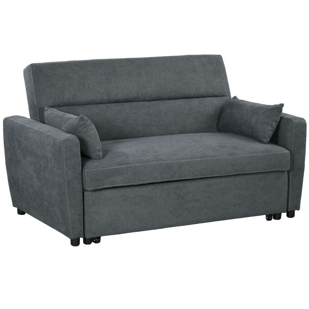 HOMCOM Schlafsofa, 2-Sitzer, ausklappbar, bis 200 kg, Holzrahmen, 155x90x88,5cm, Dunkelgrau