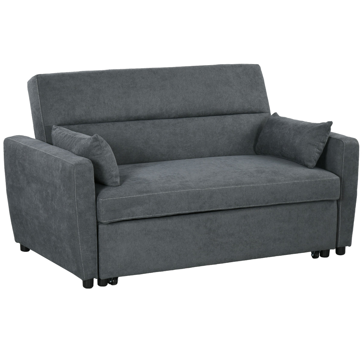 HOMCOM Schlafsofa, 2-Sitzer, ausklappbar, bis 200 kg, Holzrahmen, 155x90x88,5cm, Dunkelgrau