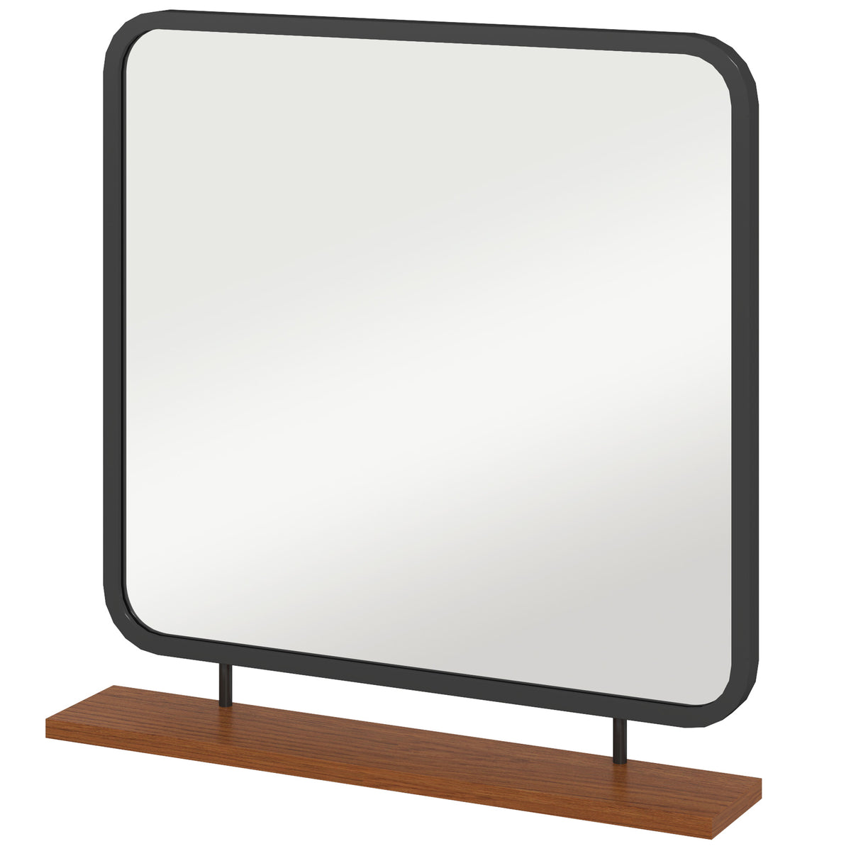 HOMCOM Wandspiegel mit Ablage, Vintage-Design, Metallrahmen, Paulownia-Holz, 55 x 55,5 cm, Schwarz/Holz