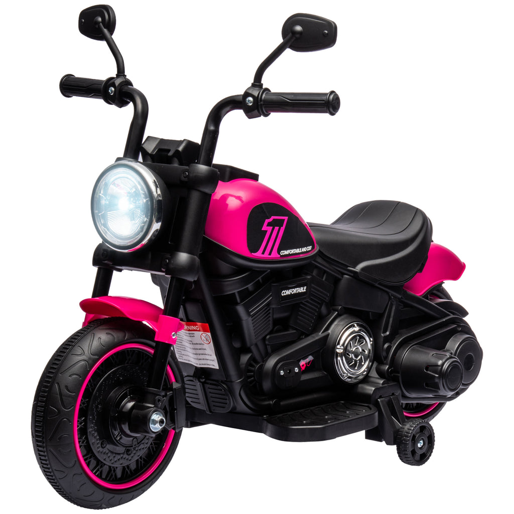 HOMCOM Elektro-Kindermotorrad mit Stützrädern, Scheinwerfer, 1,5 bis 3 km/h, für Kinder 1,5 bis 3 Jahren, pink