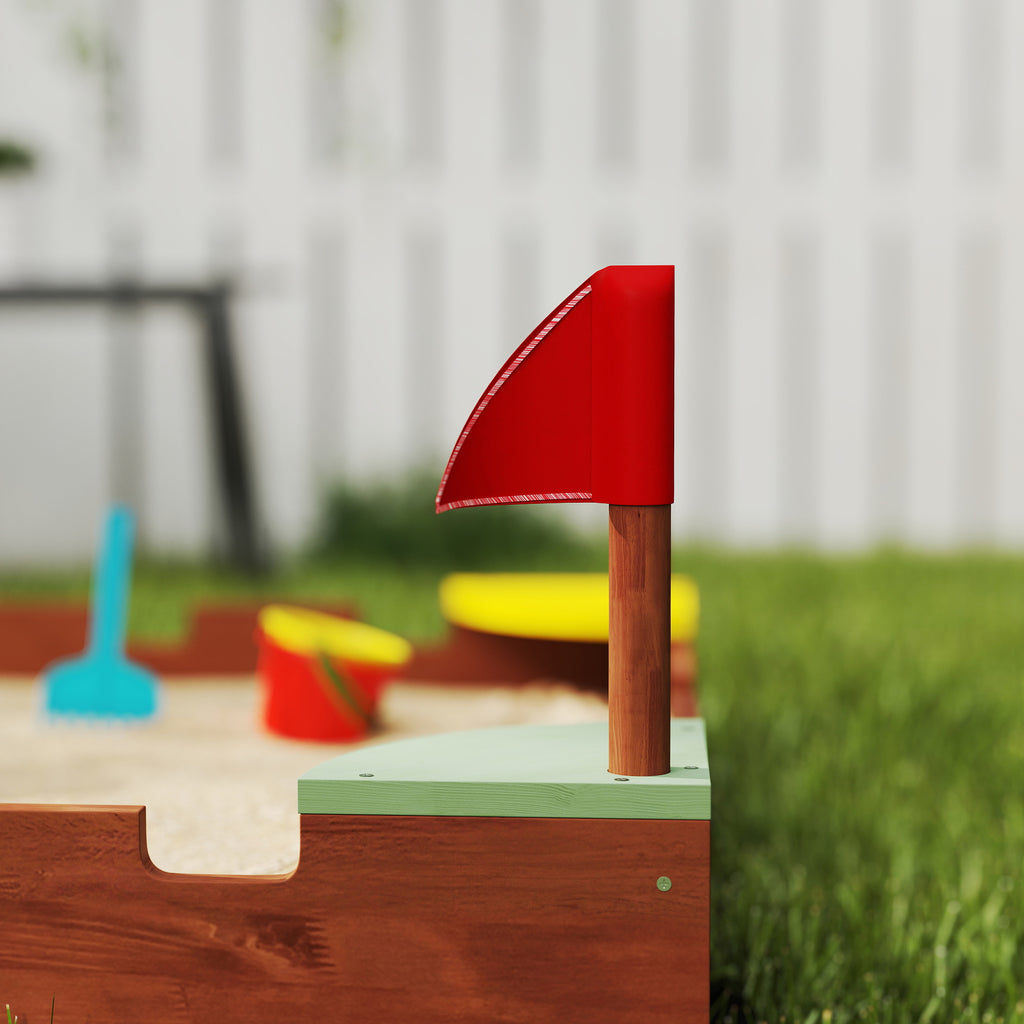 AIYAPLAY Sandkasten für Kinder 3-7 Jahre in Form eines Schlosses aus Fichtenholz, 90x90x17 cm, Mehrfarbig