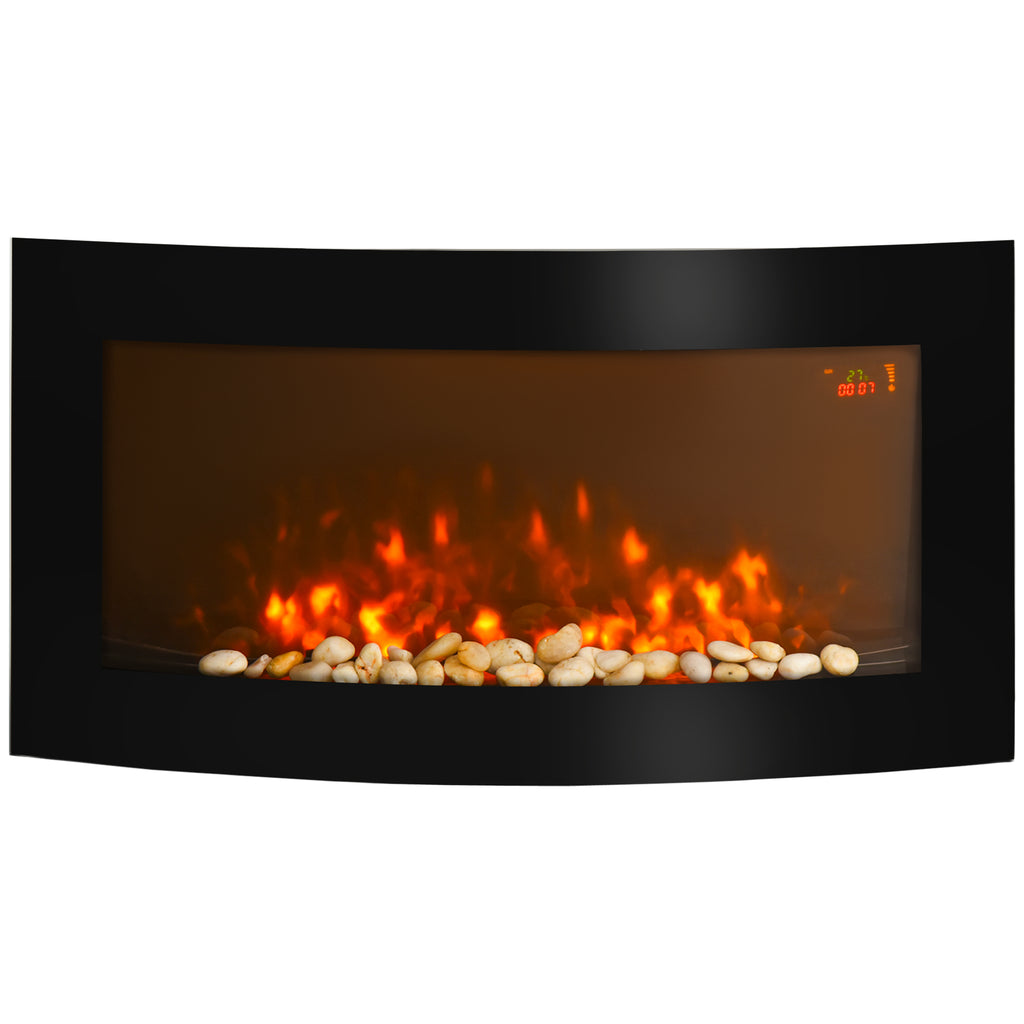 HOMCOM Elektrokamin mit Heizung, Wandkamin mit LED Flammeneffekt, 7 Flammenfarben, 1000/2000 W, elektrischer Kamin mit Timer, Einstellbarer Thermostat, Dekokamin mit Fernbedienung, Schwarz, 89,2 cm