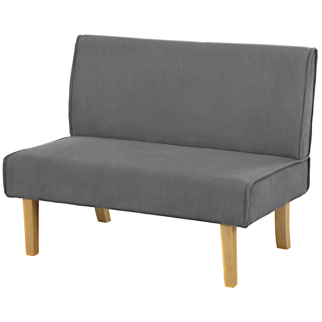HOMCOM Zweisitzer-Sofa mit Cord-Bezug, dicker Polsterung und soliden Holzbeinen für Wohnzimmer, Schlafzimmer, Büro, Grau